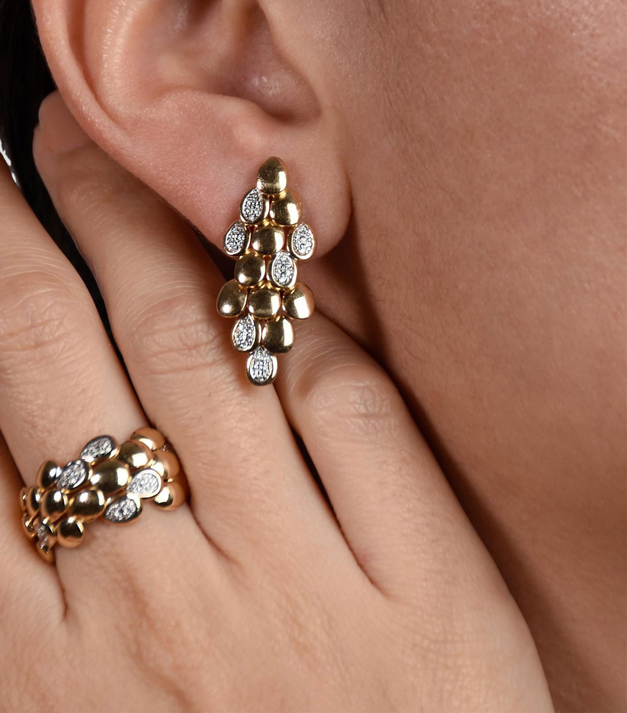 Set de anillo y aretes en Oro amarillo 14 Kilates con diamantes Mujer
