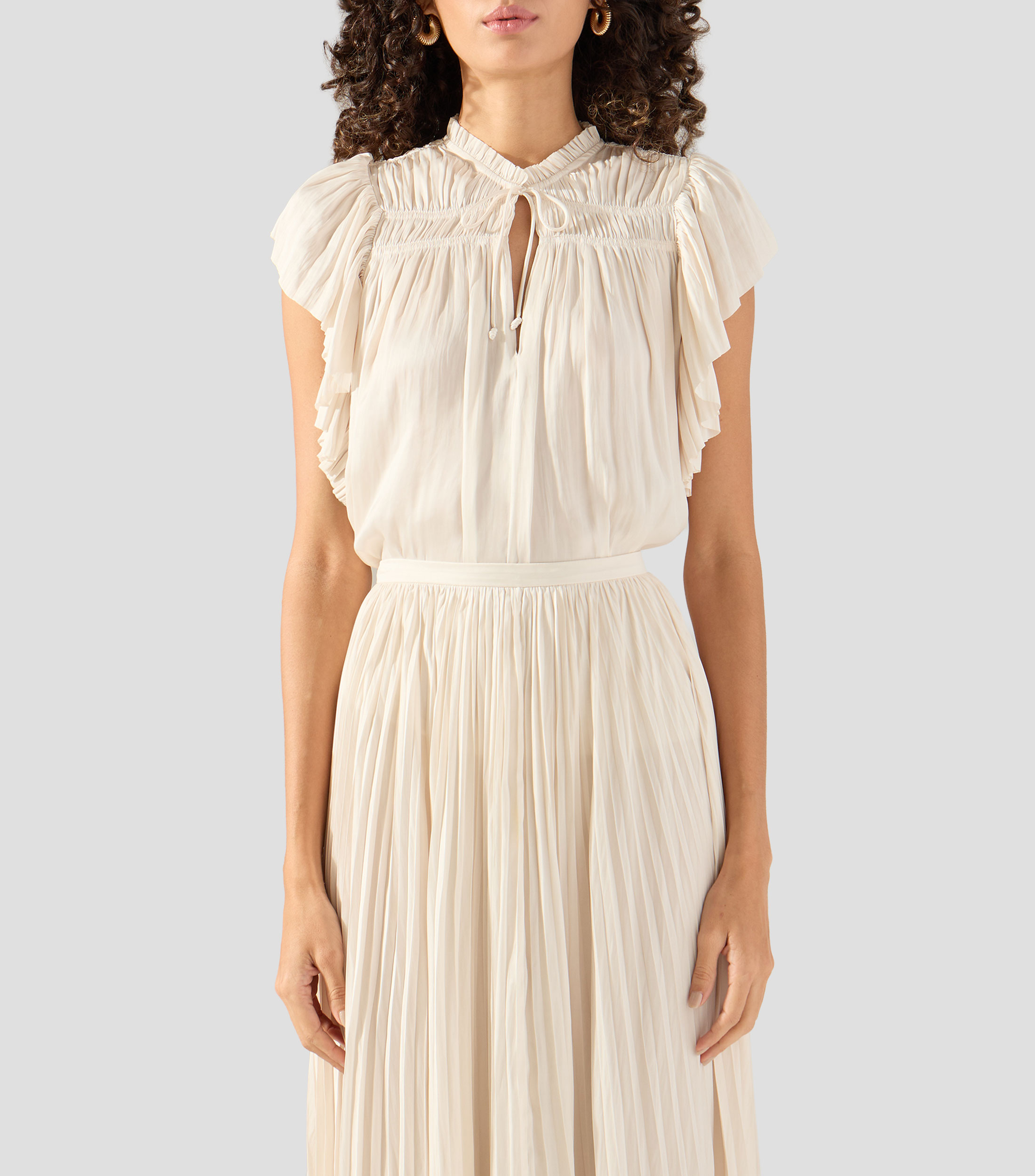 Blusa lisa con manga corta Mujer