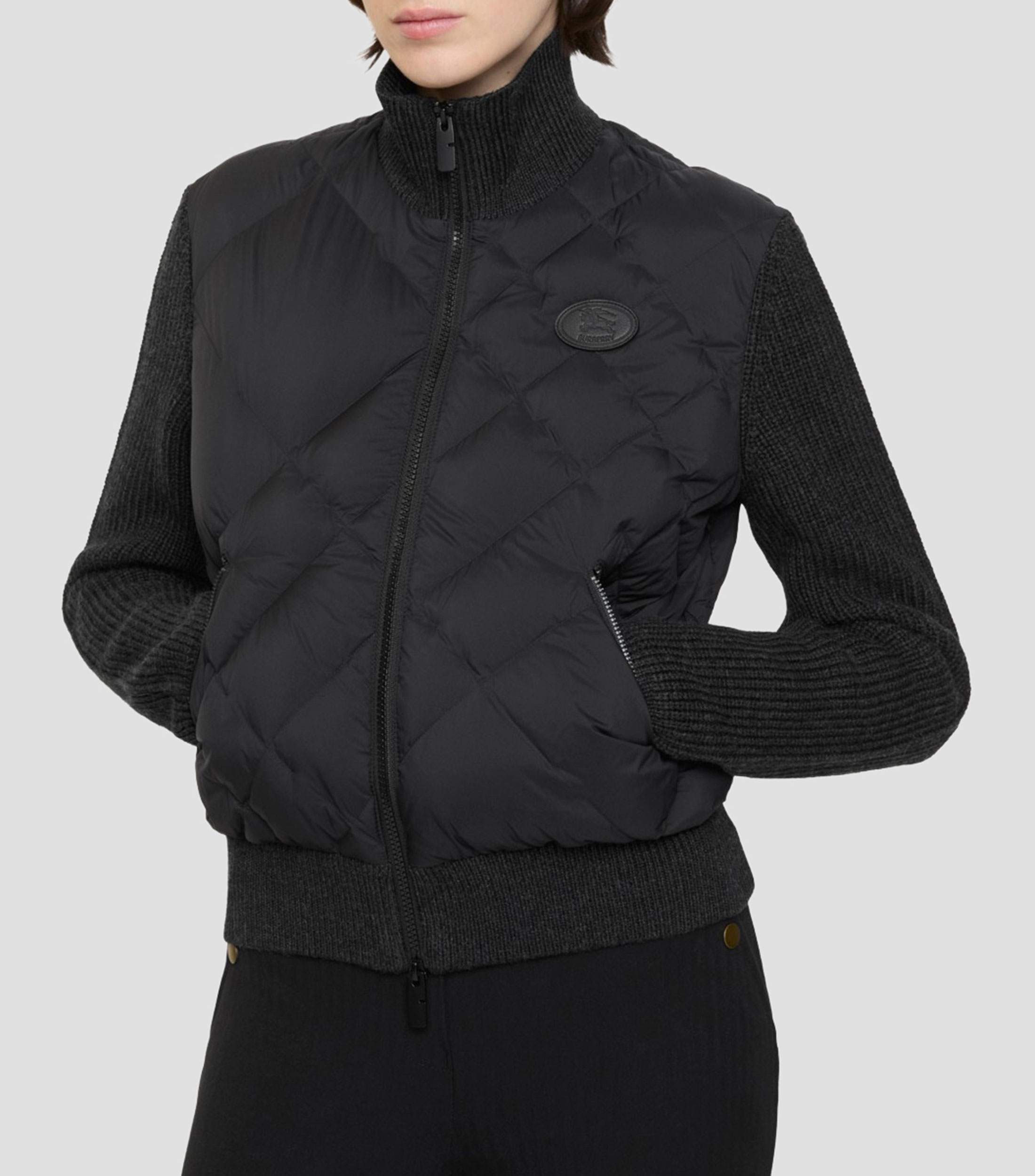 Chamarra acolchada con cremallera liso Mujer
