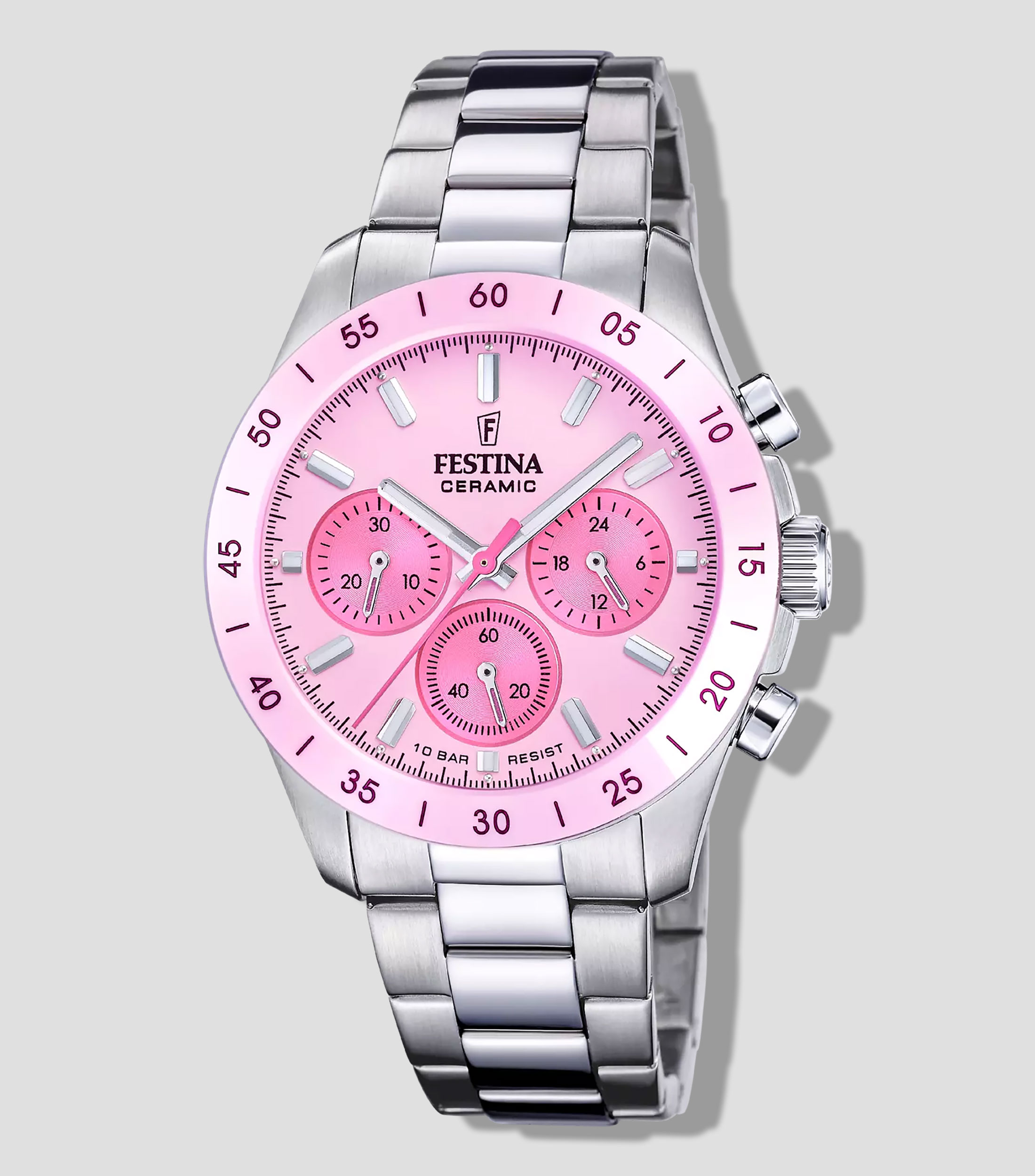 Reloj Unisex Ceramic Casual Plateado, Rosa