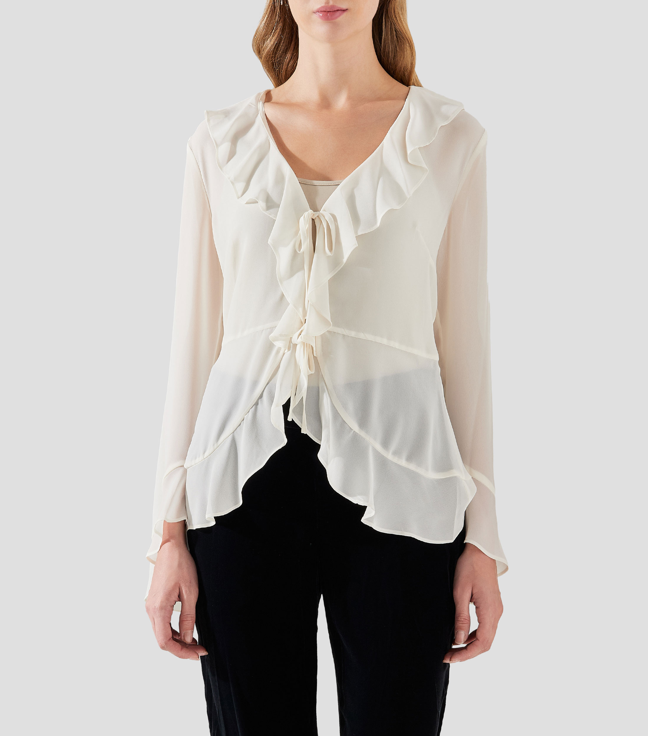 BCBGMAXAZRIA: Blusa con Olanes Manga Larga Mujer | El Palacio de Hierro