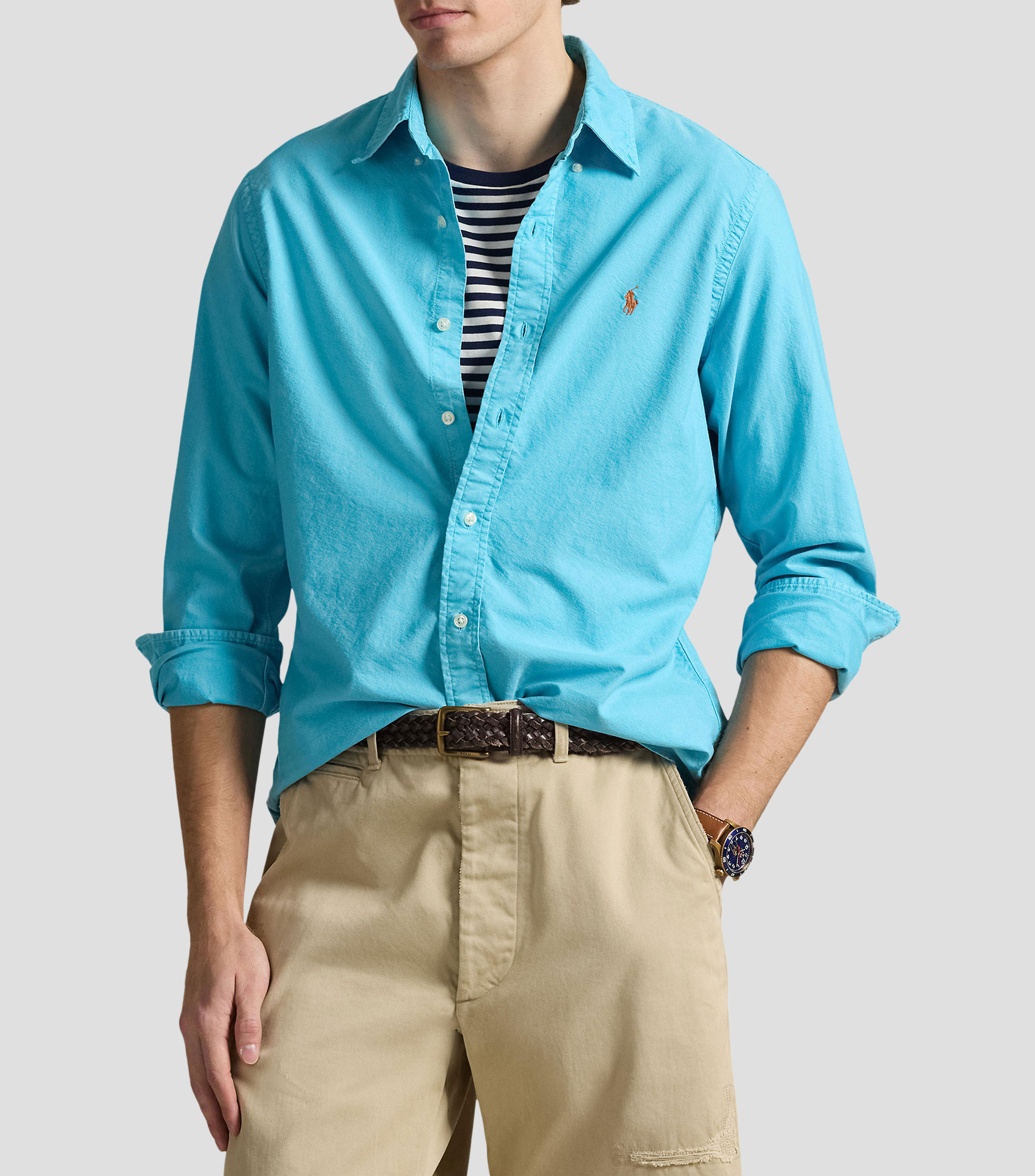 Camisa lisa manga larga Hombre