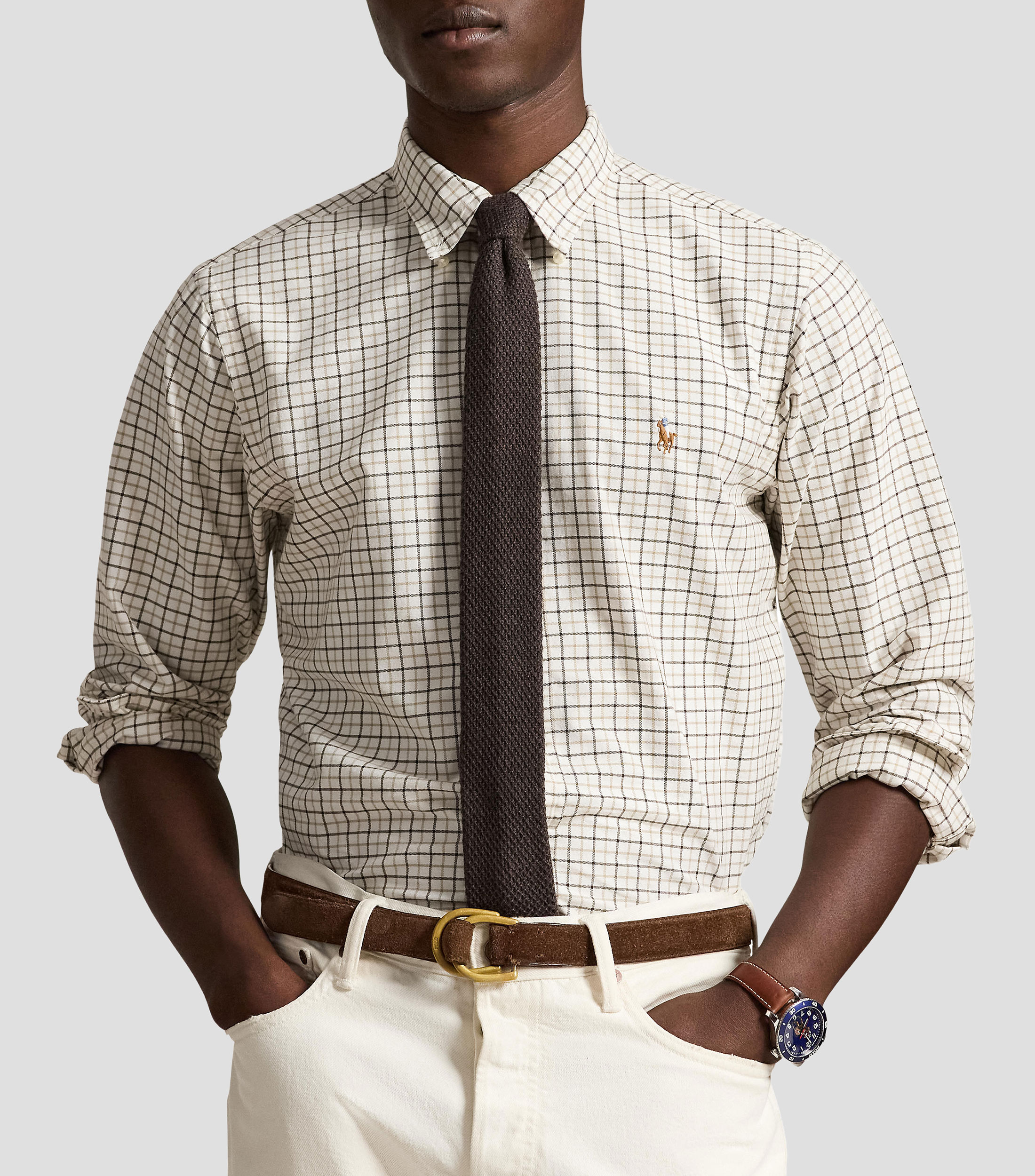 Camisa Oxford con cuadros manga larga Hombre
