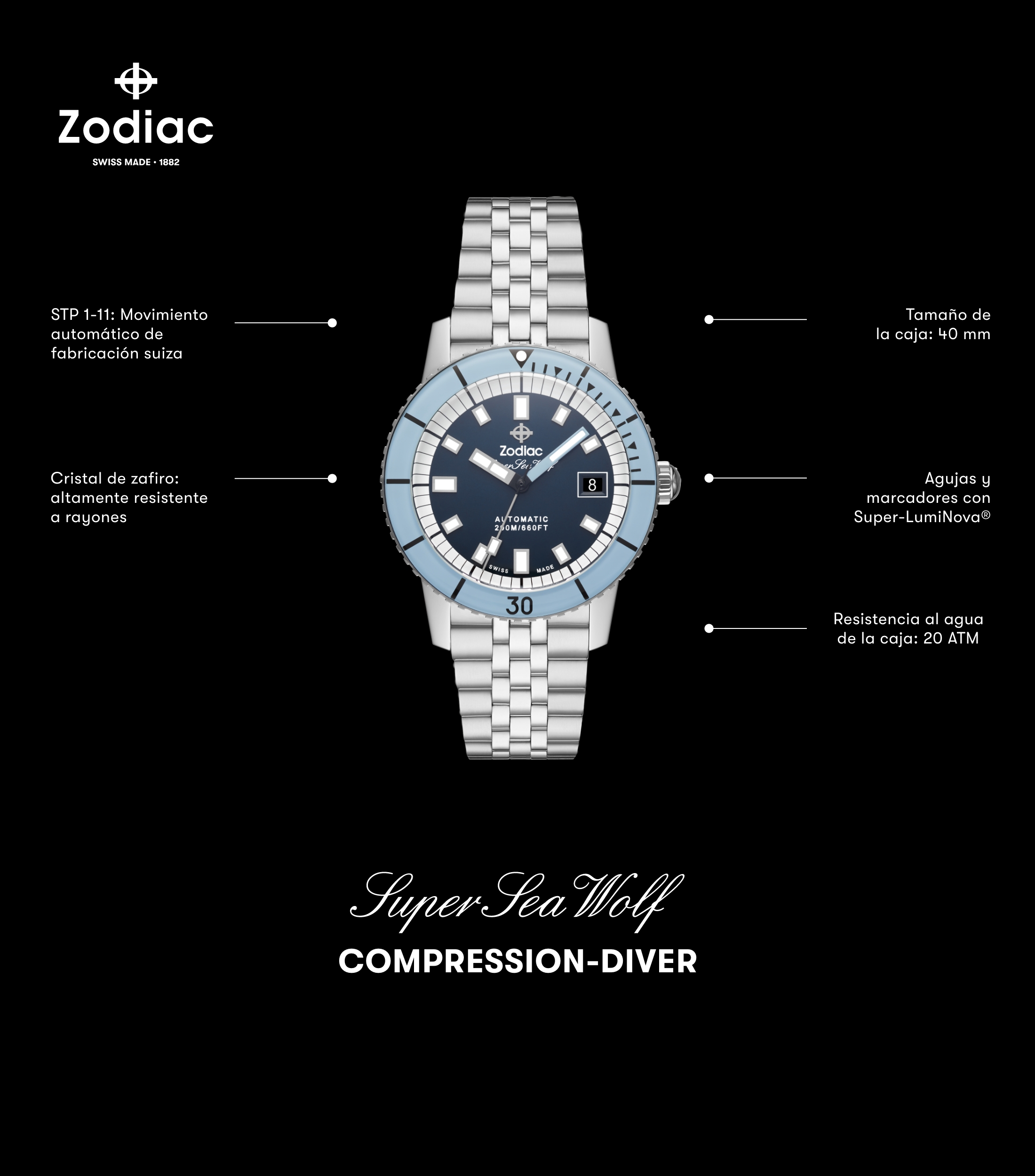 Reloj para Hombre Compression casual plateado, celeste