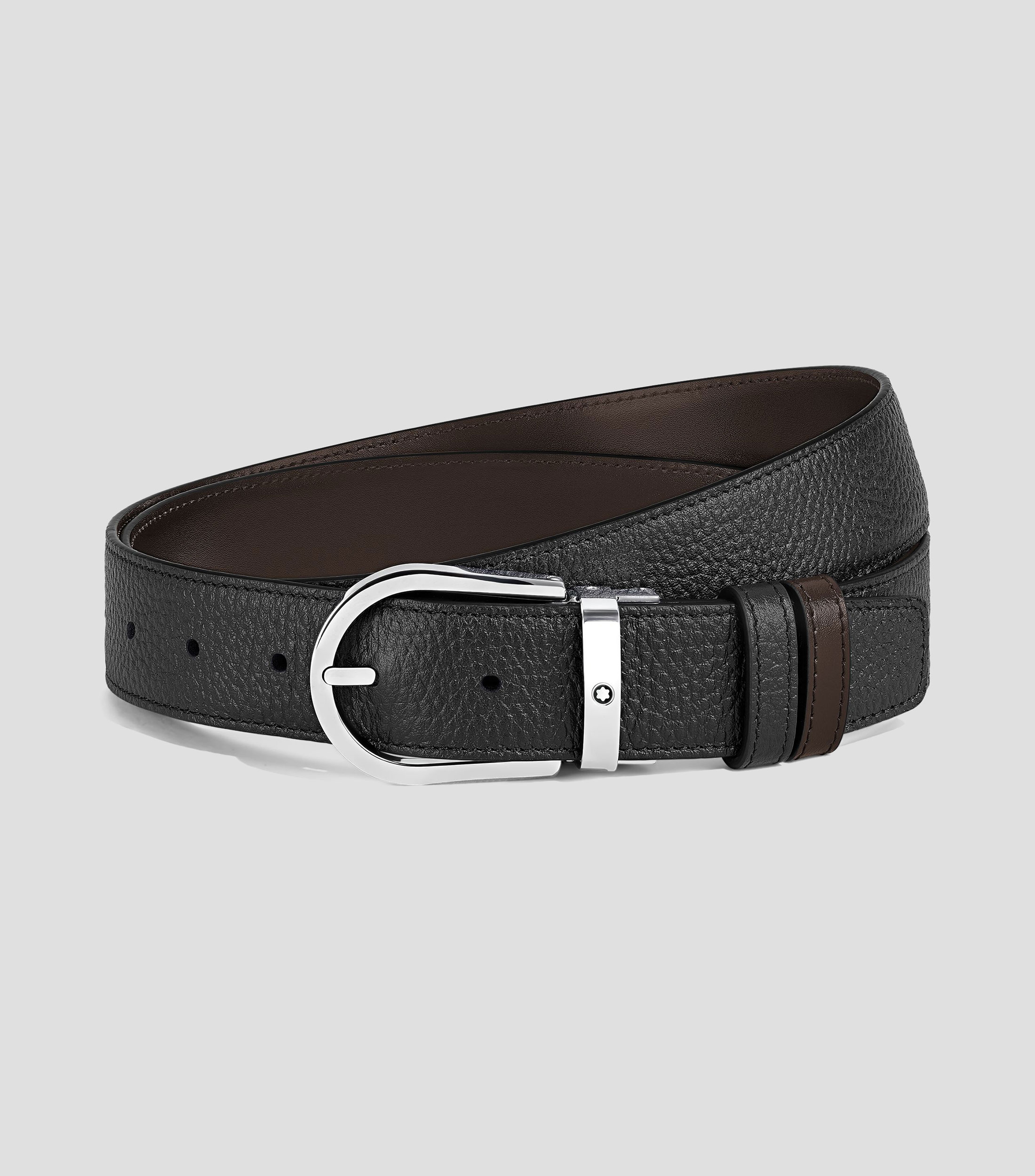 Cinturón reversible de piel graneada de 35 mm con hebilla herradura Hombre