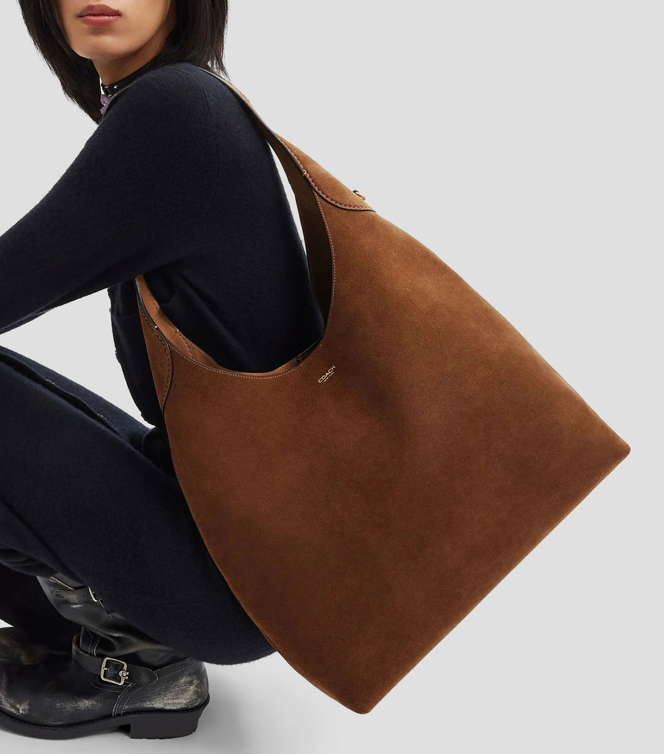 Bolsa shoulder café en piel Brooklyn Mujer