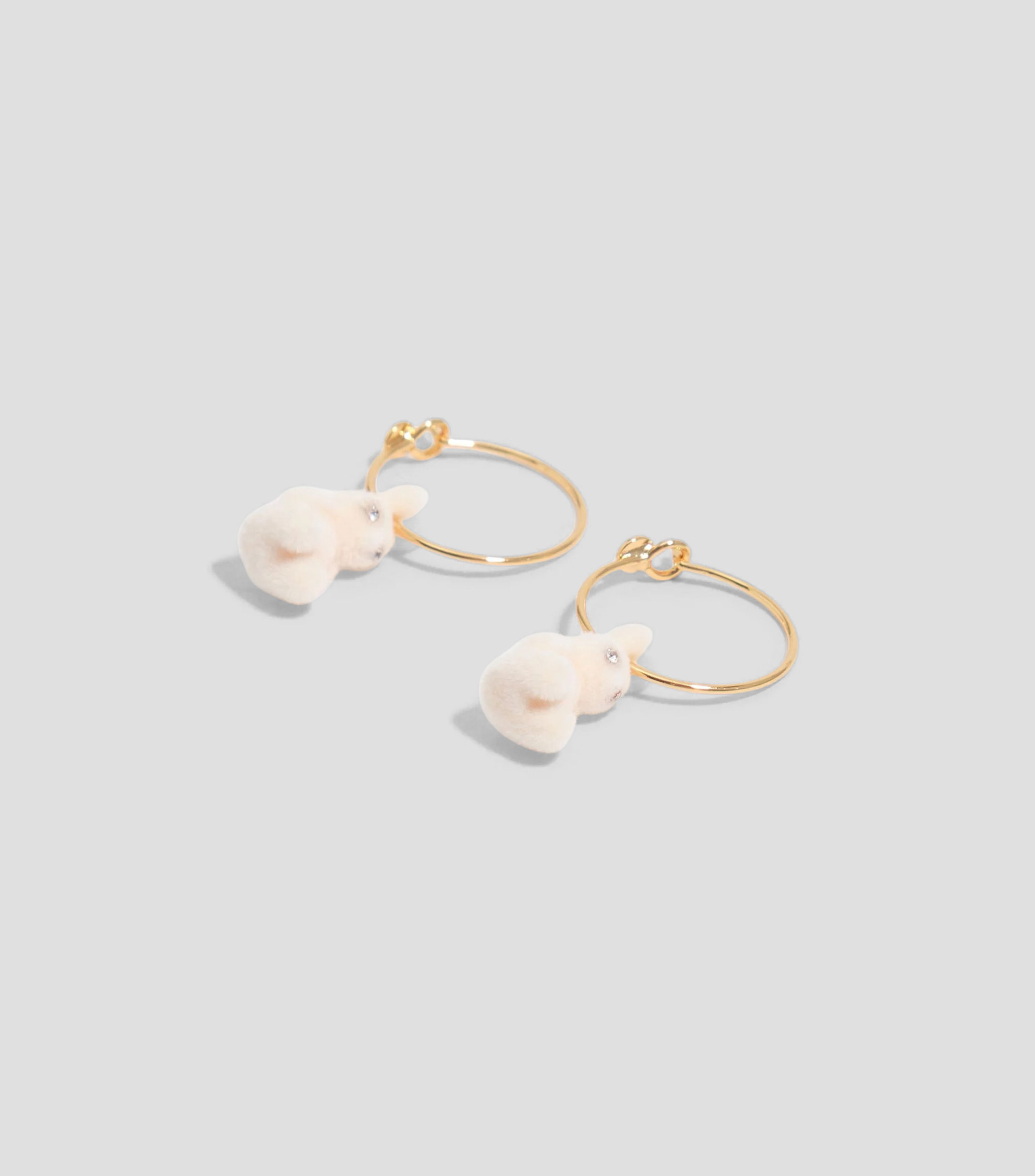 Aretes aro conejo flocado marfil Mujer