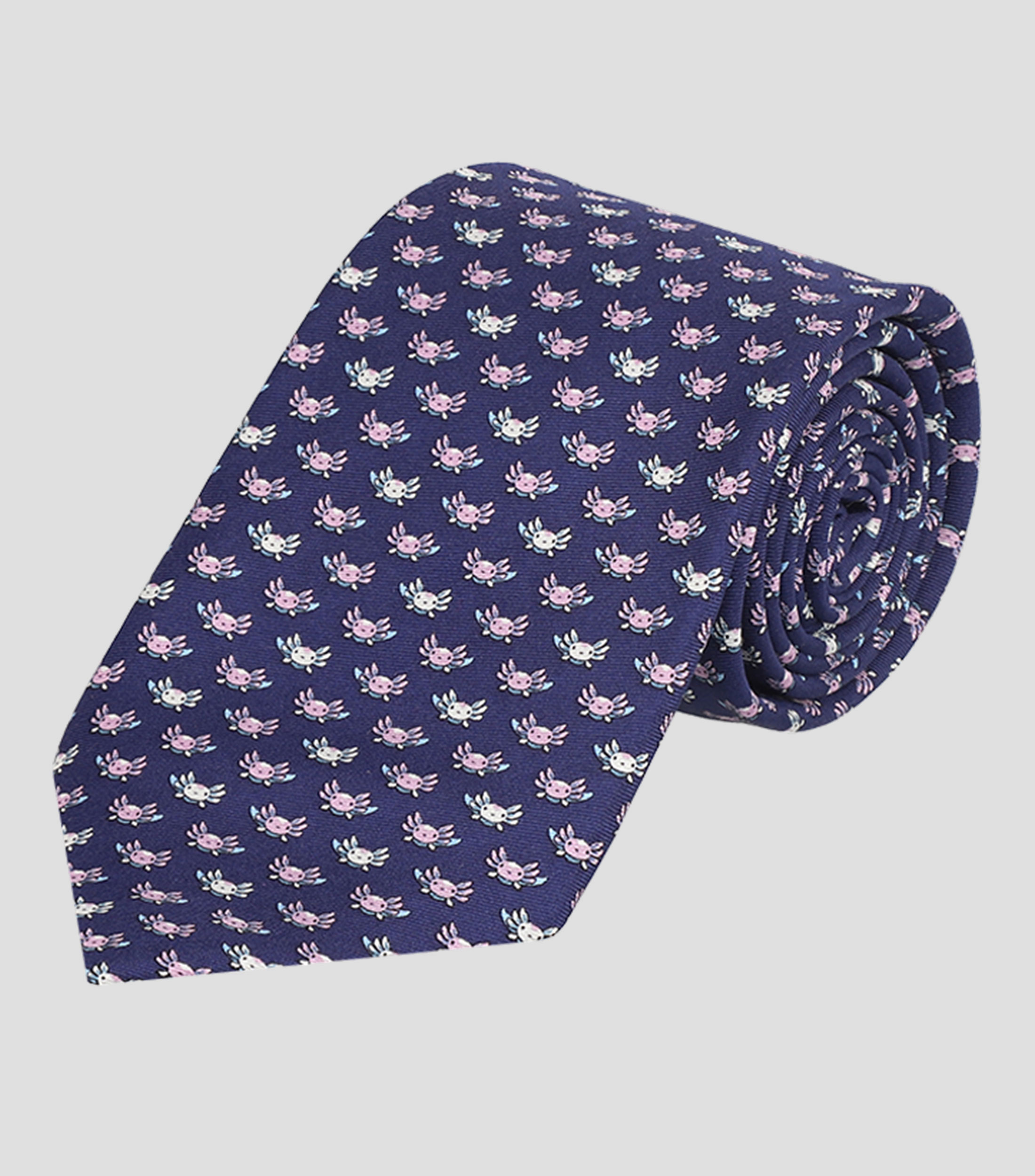 Corbata ancha en seda con ajolotes Hombre