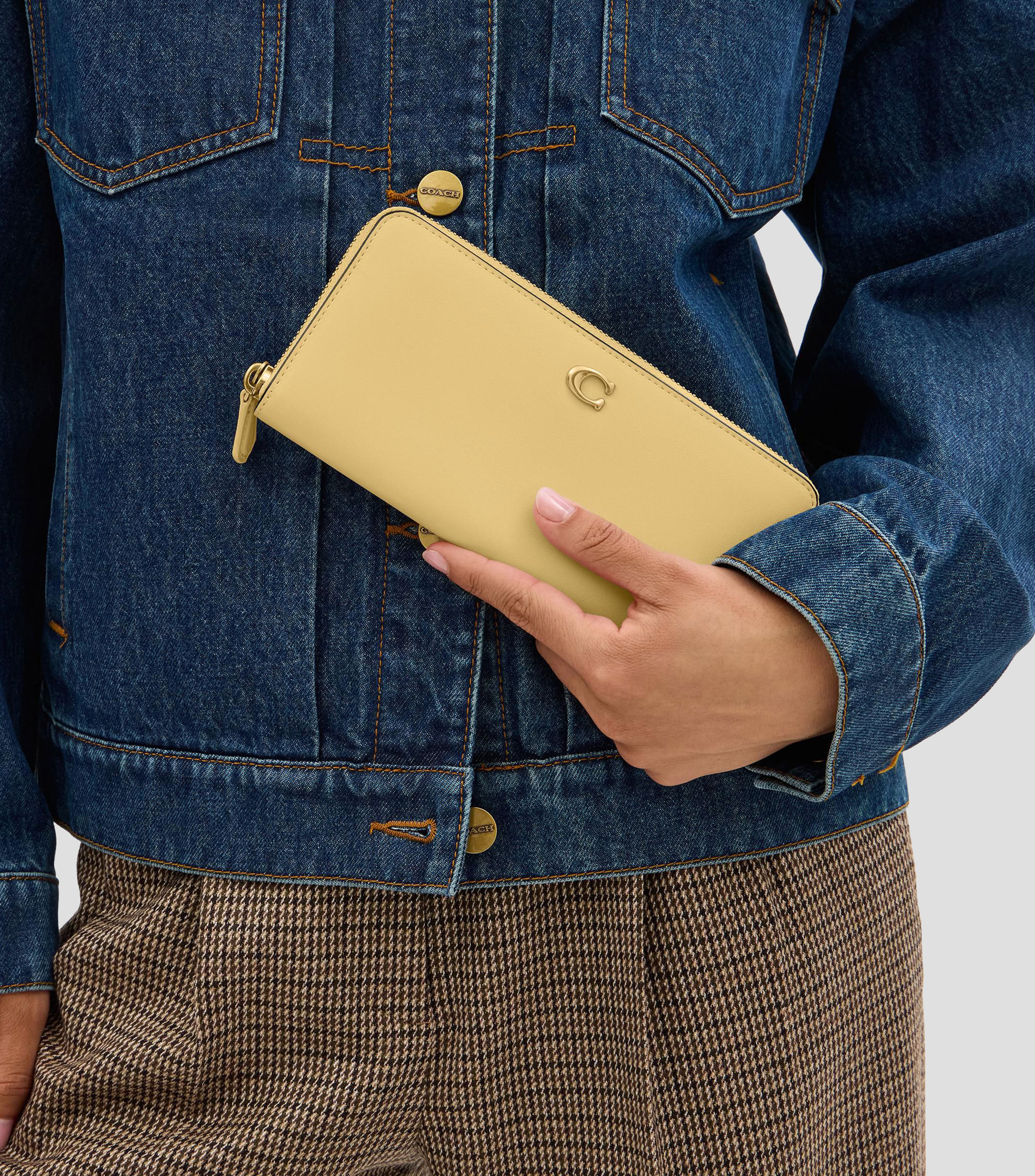 Cartera en cuero Slim Accordion Zip lisa Mujer