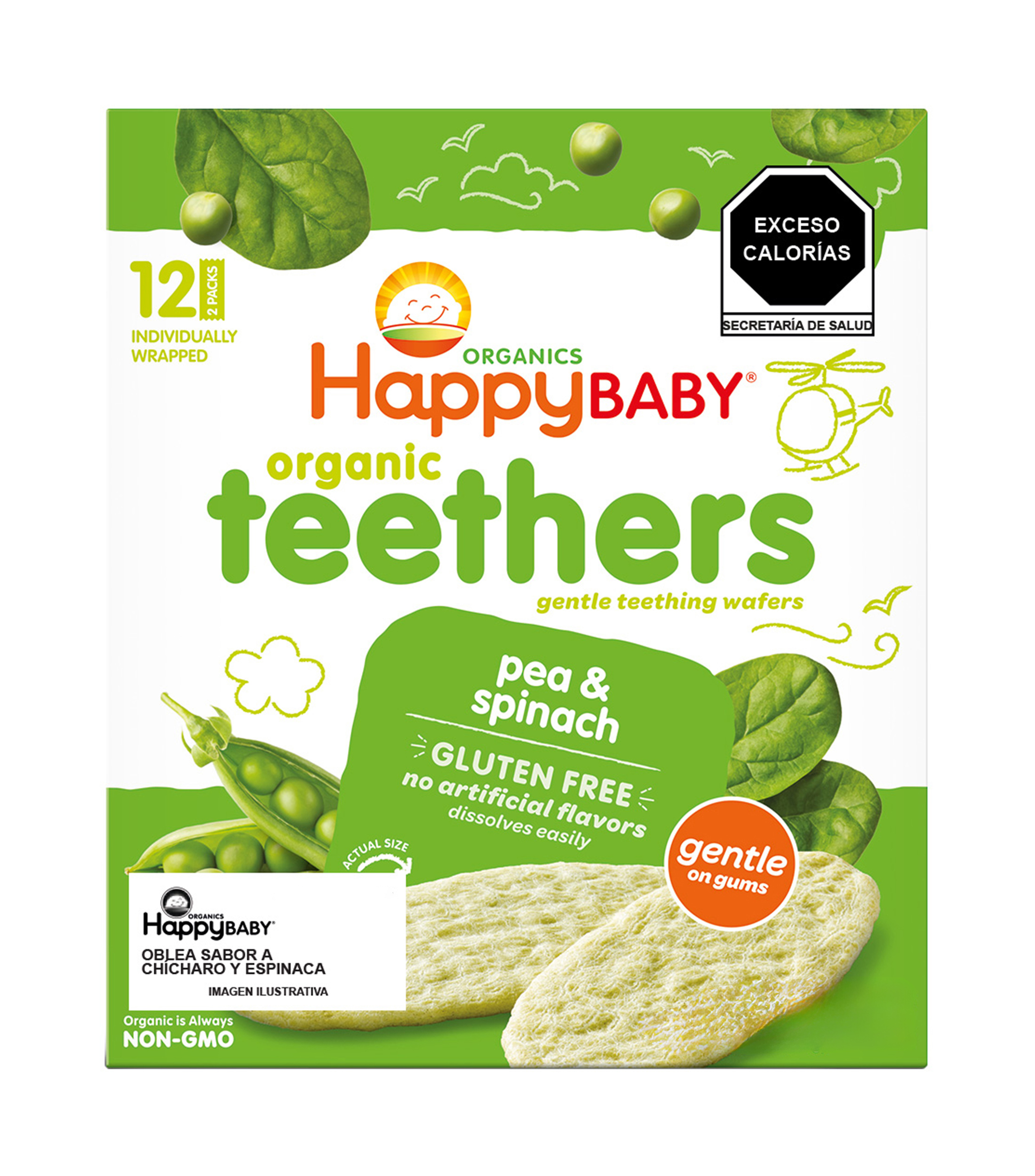 Happy Baby Teethers Oblea Chicharo y Espinaca, 48 g