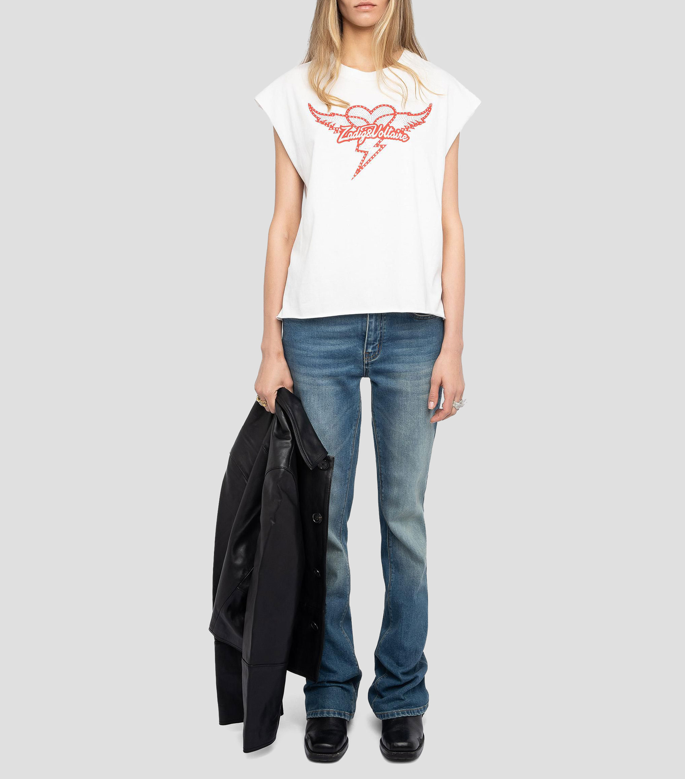 Playera de cuello redondo con manga corta estampada Mujer