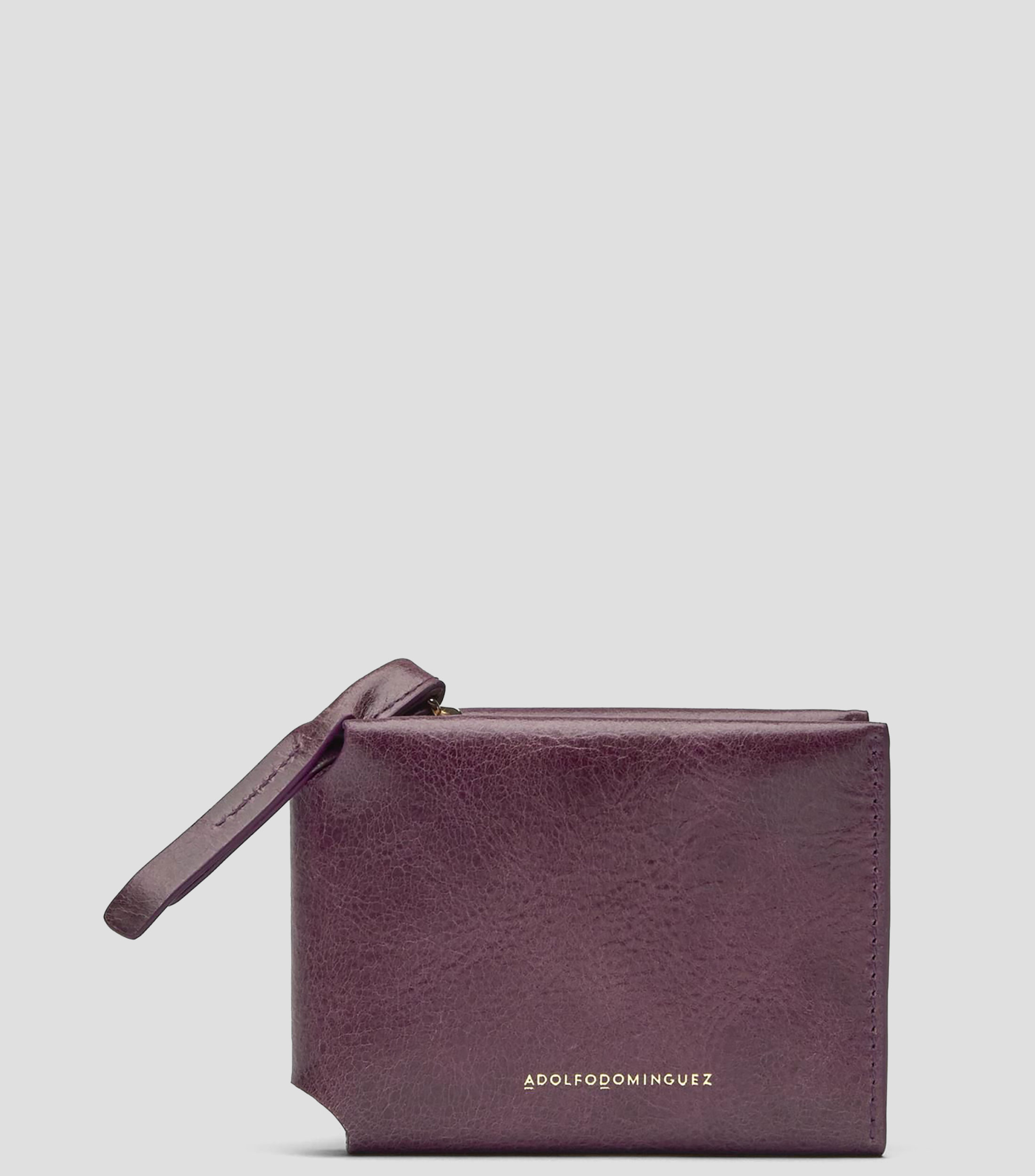 Cartera desplegable en piel Orión lisa Mujer