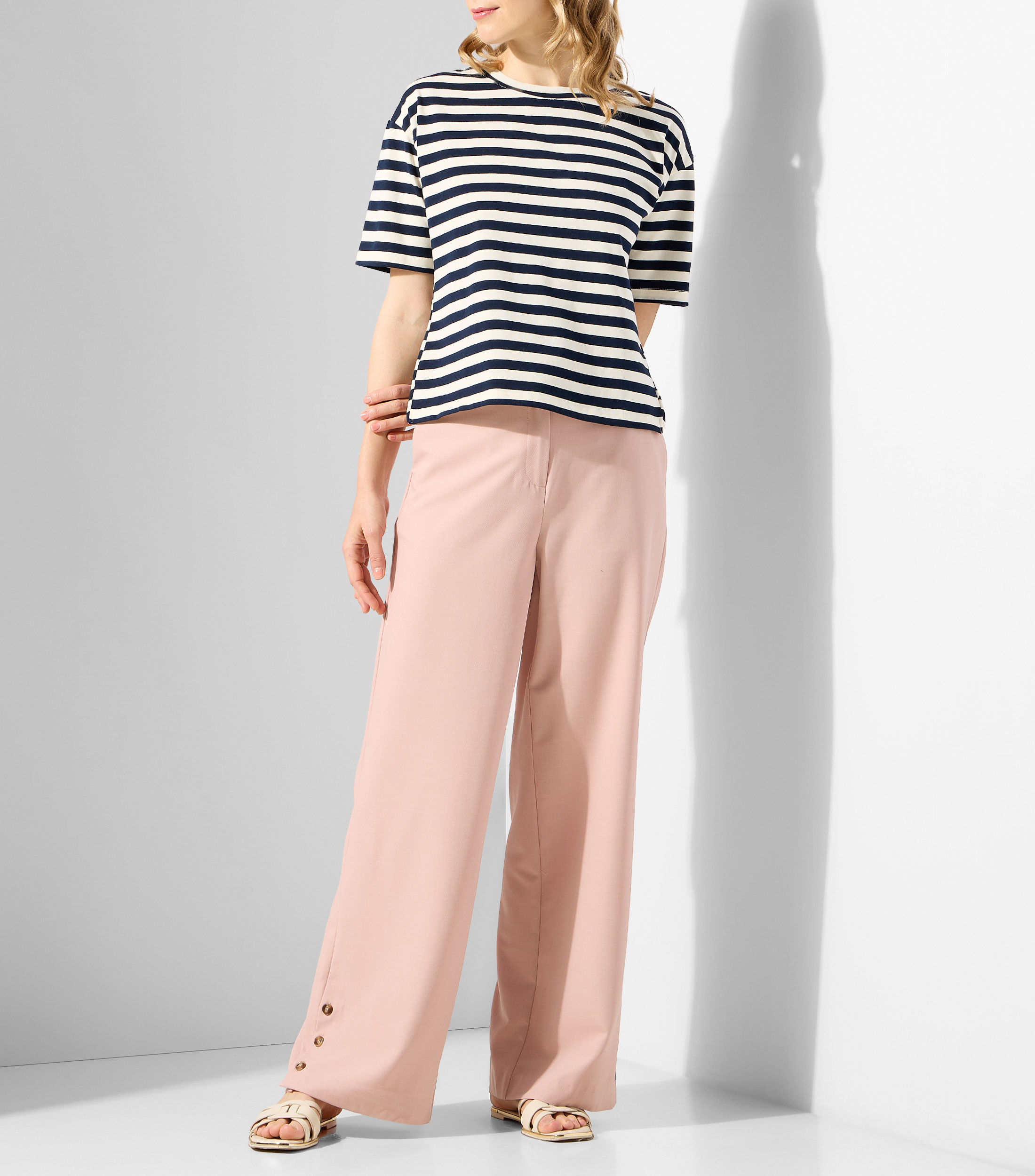 Blusa con rayas manga corta Mujer