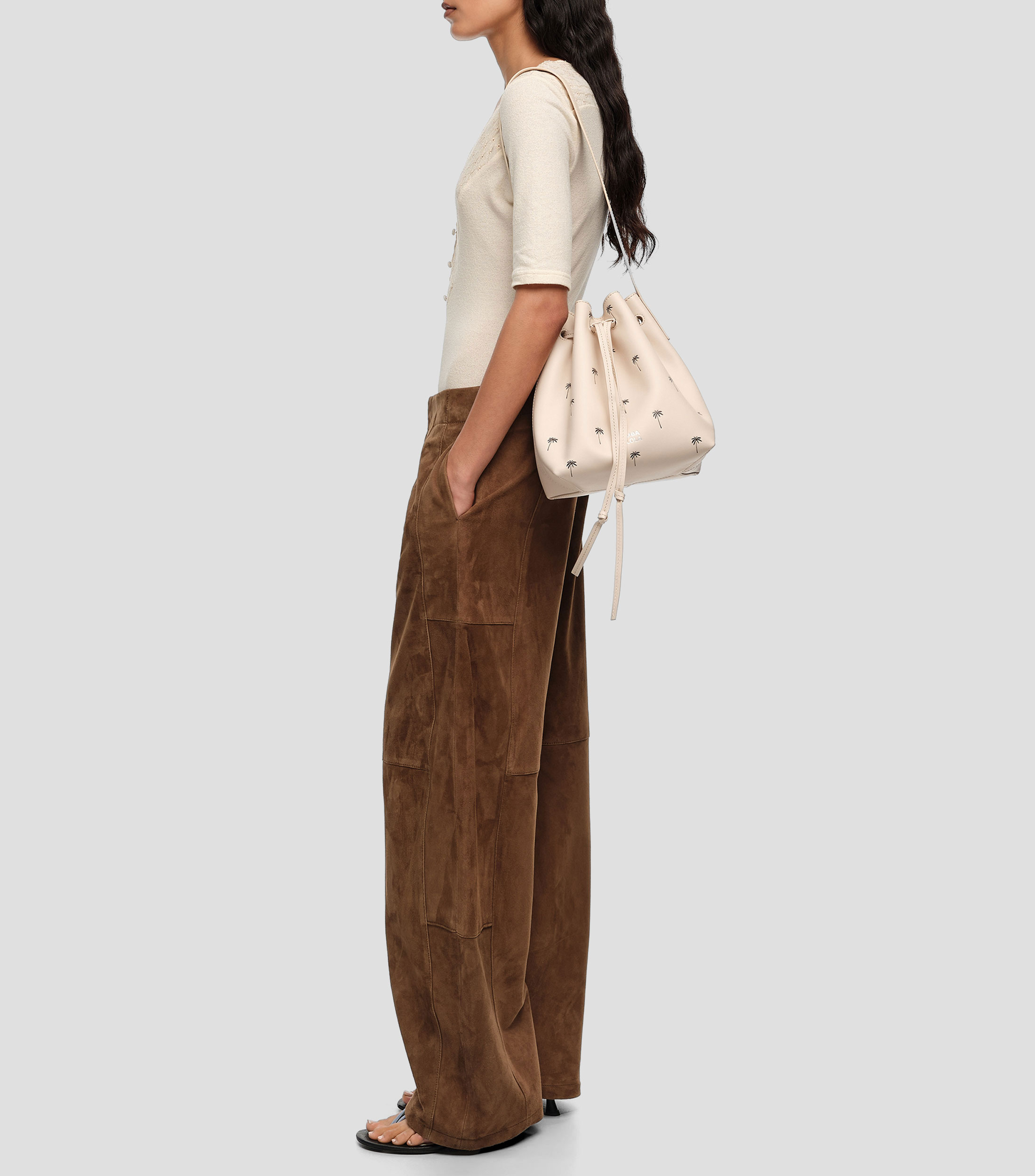 Bolsa bucket Carlino grande piel print Palms arena Mujer