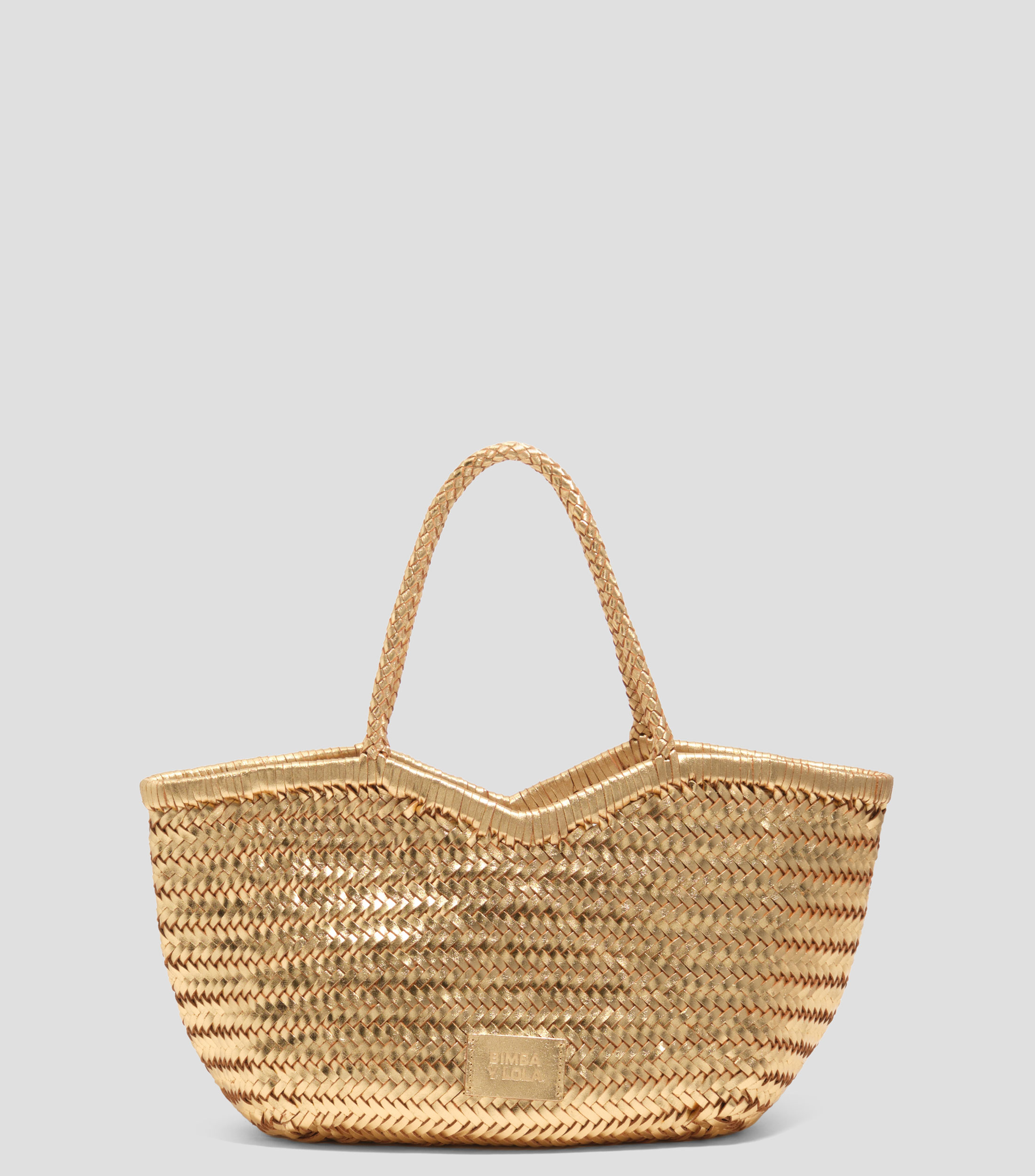 Bolsa shopper grande trenzado piel dorado Mujer