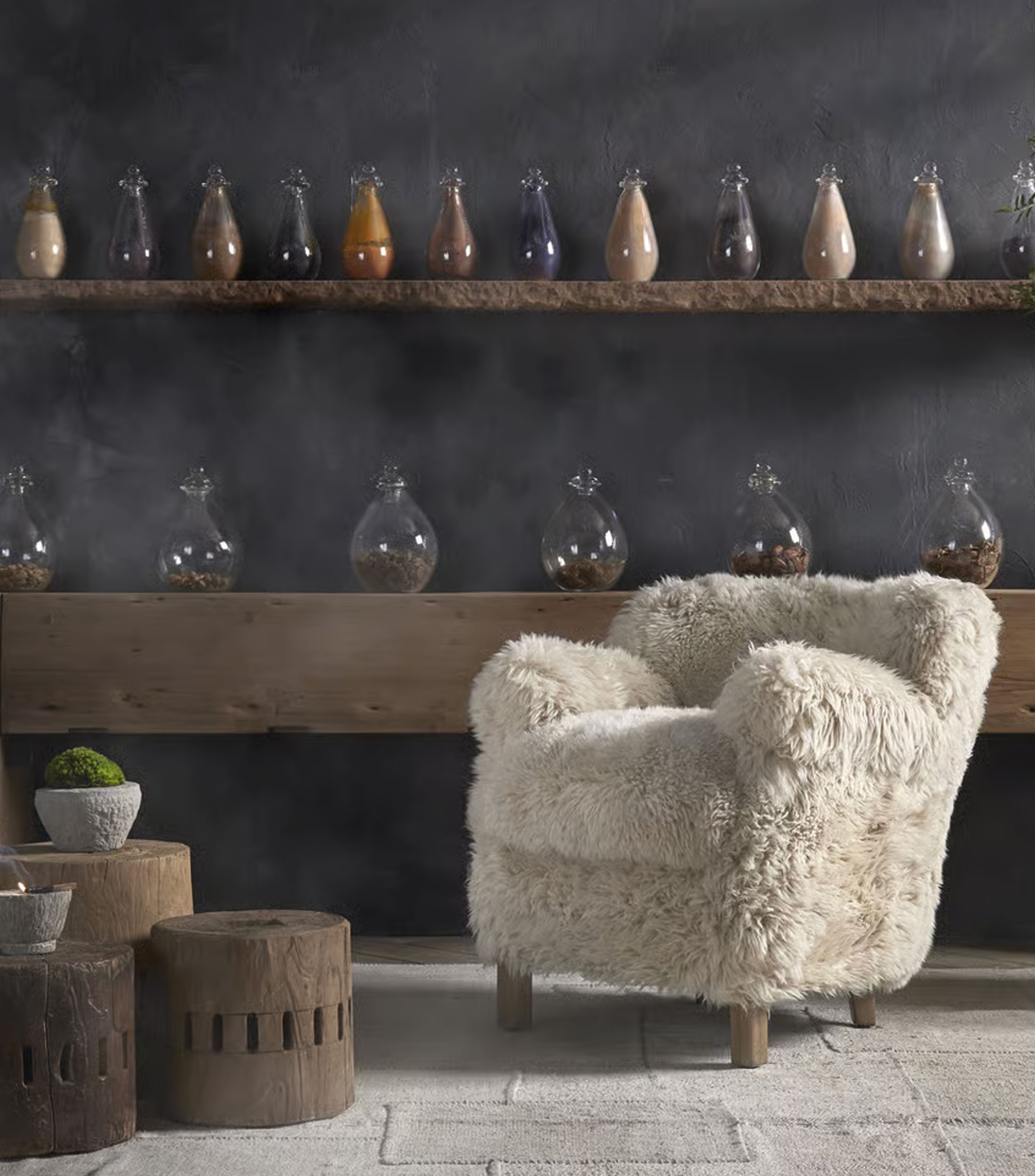 Sillón en piel de oveja Alrae crema