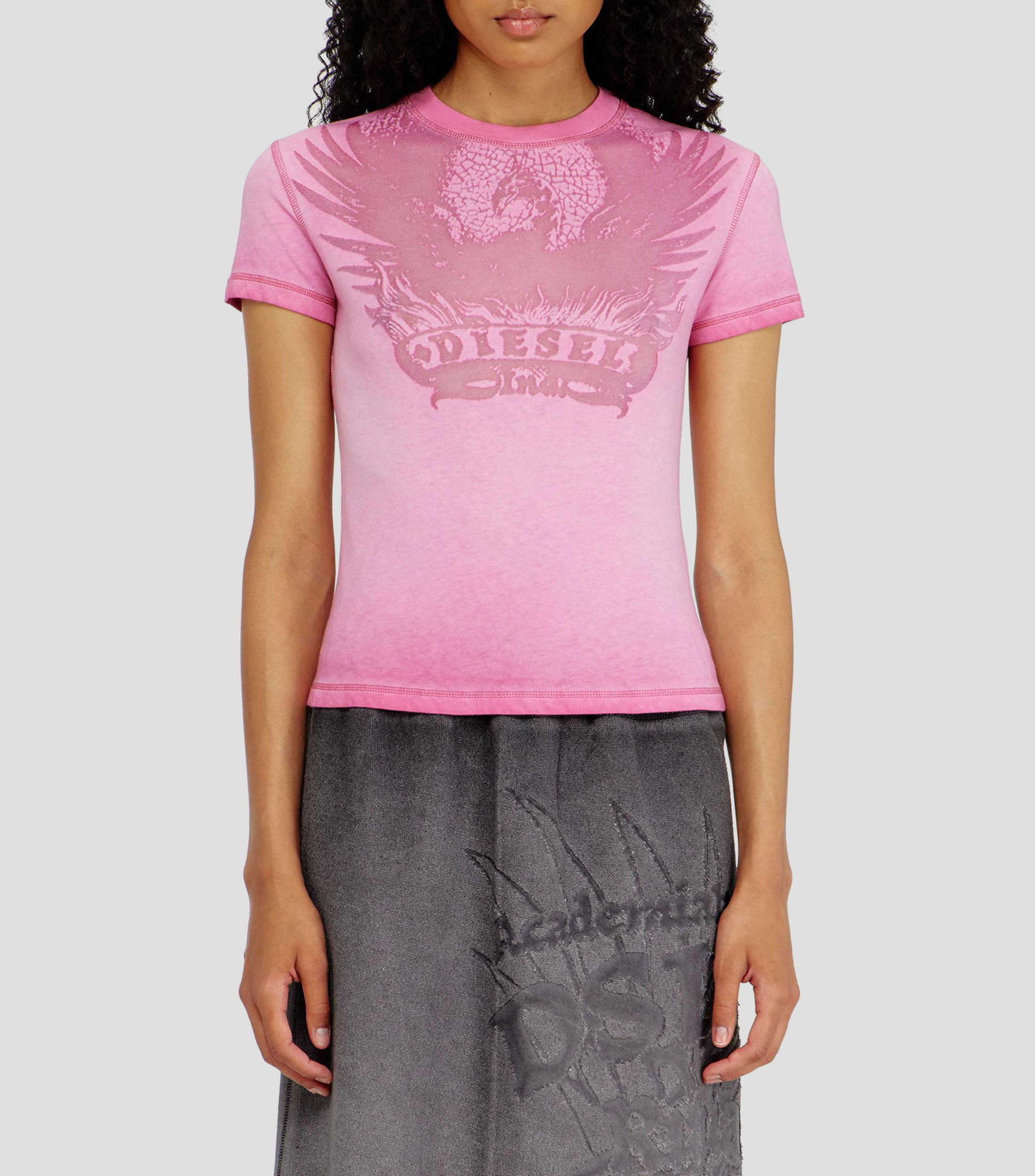 Playera de cuello redondo con manga corta estampada Mujer