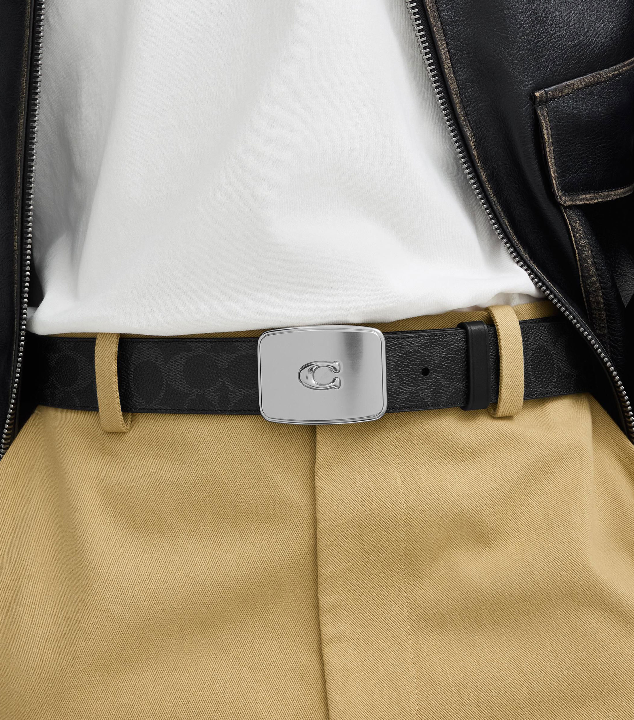 Cinturón en piel casual con monogram Hombre