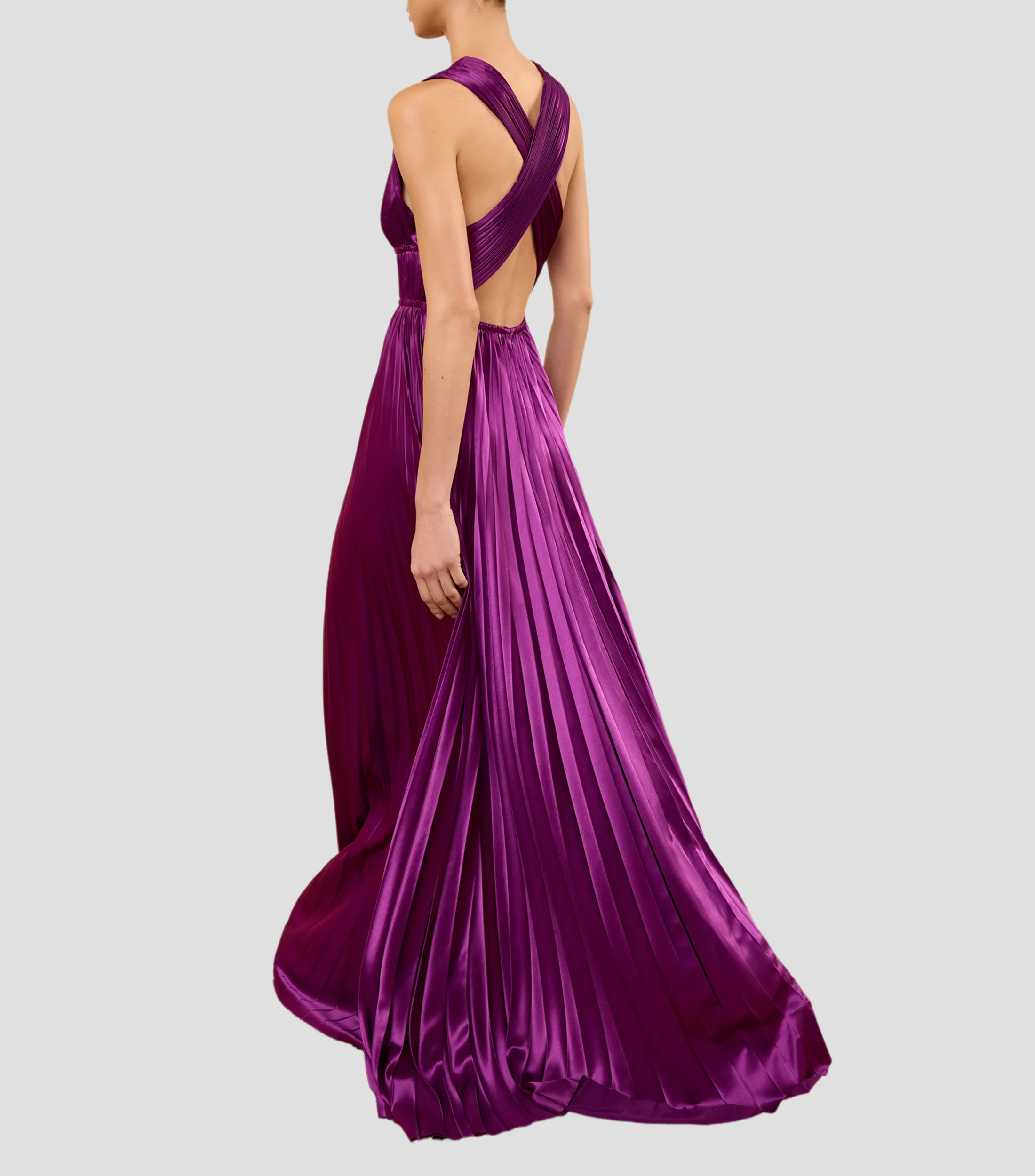 Vestido de fiesta largo liso con detalle plisado Mujer