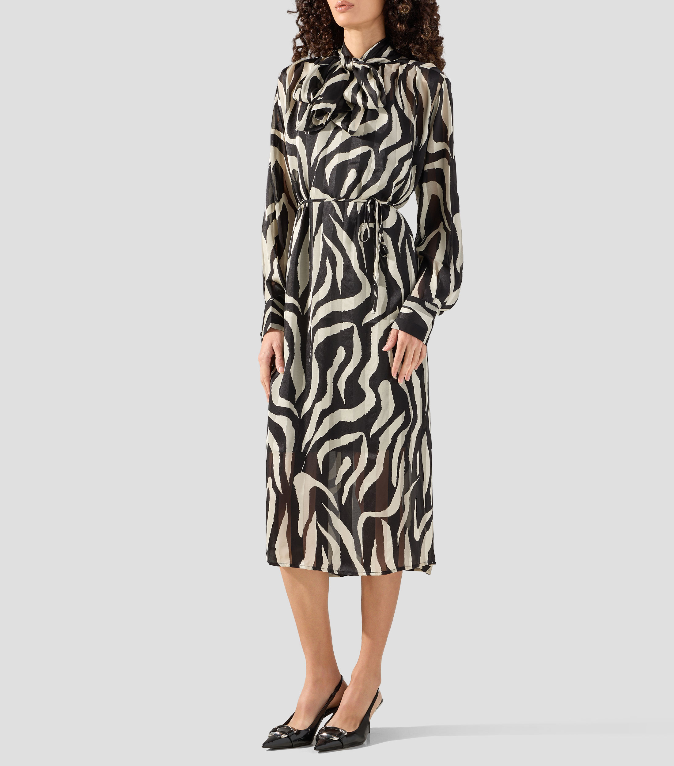 Vestido midi manga larga estampado Mujer