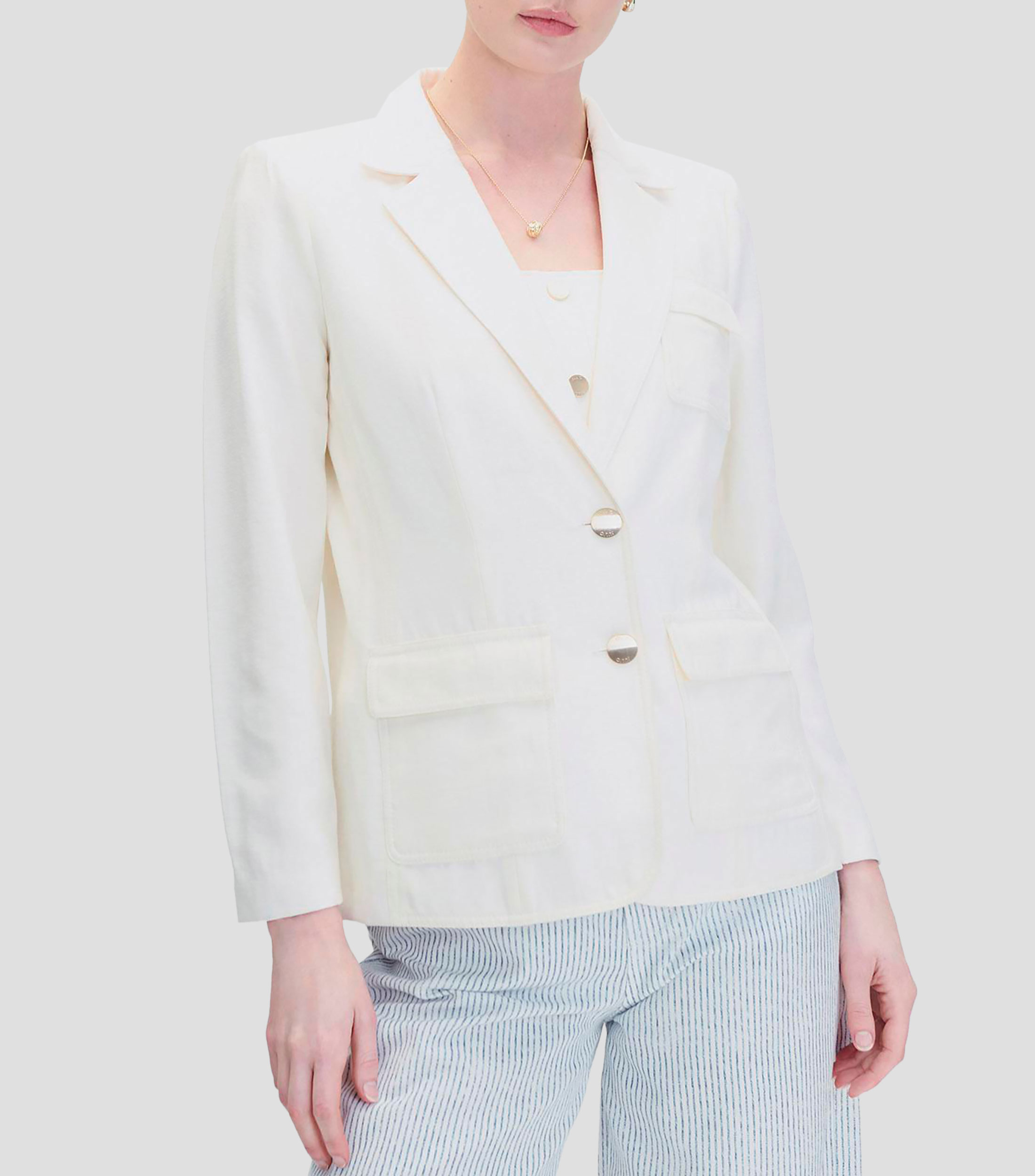 Blazer Natural Efecto Corrugado Bolsillos Cartera Mujer