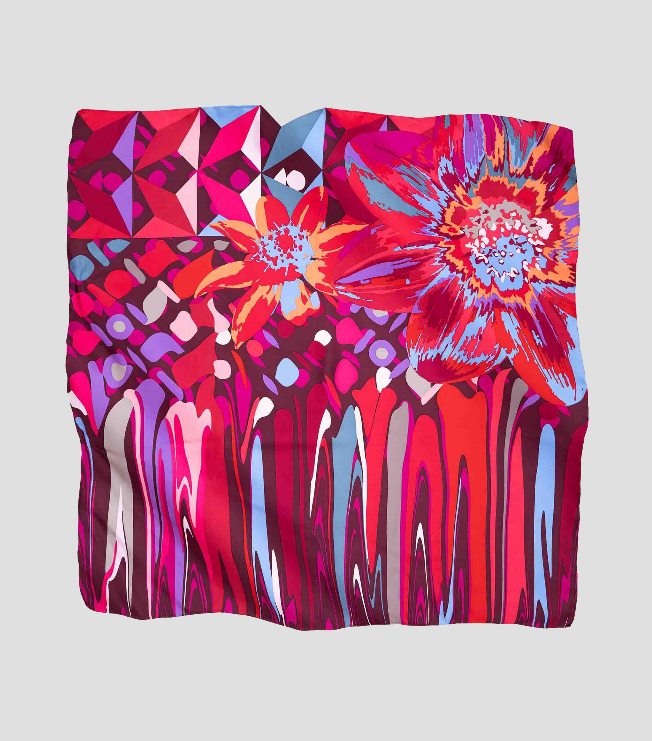 Mascada en seda vino estampada Mujer