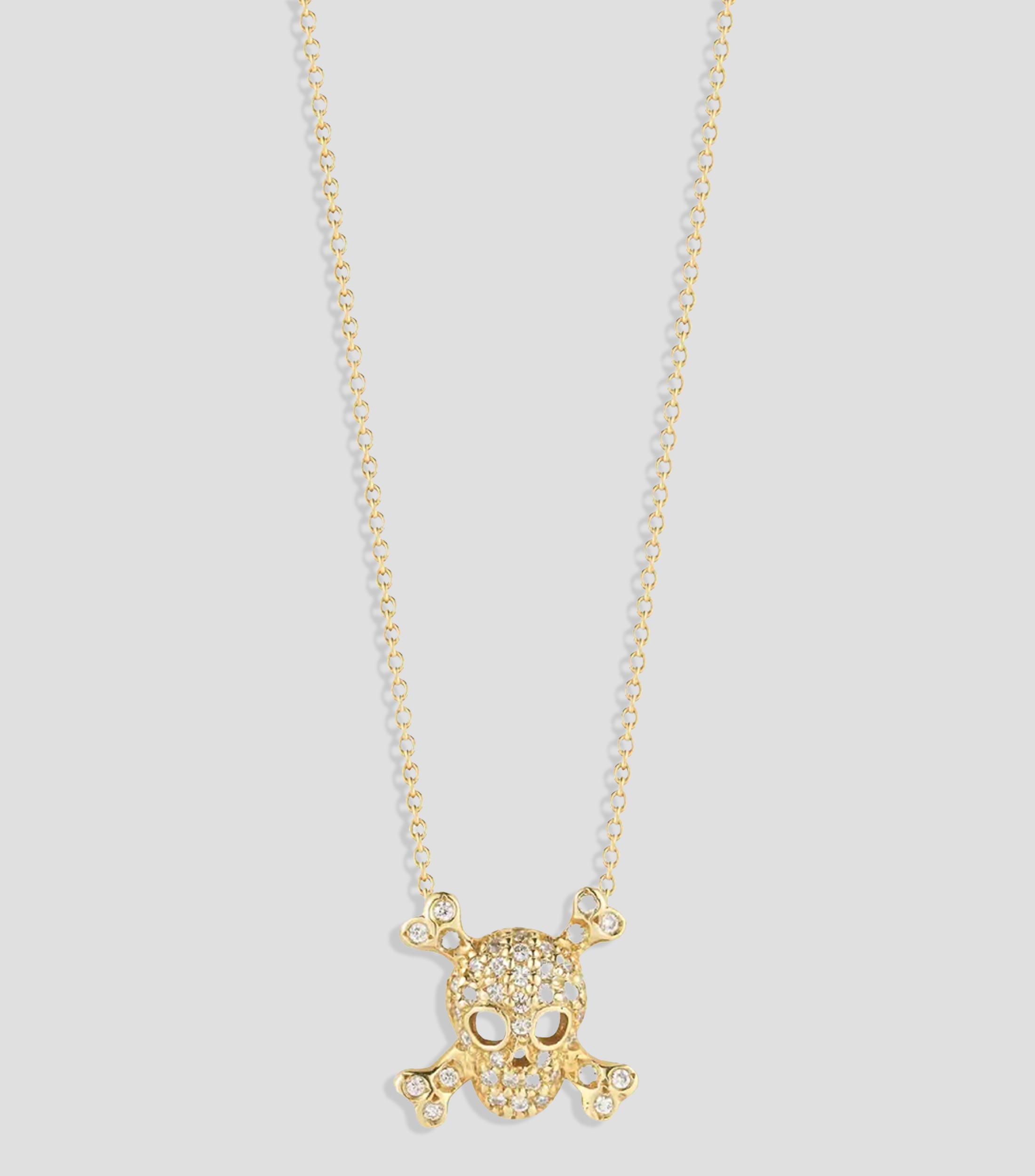 Collar calavera en Oro amarillo de 18 kilates con diamantes Tiny Treasures Mujer