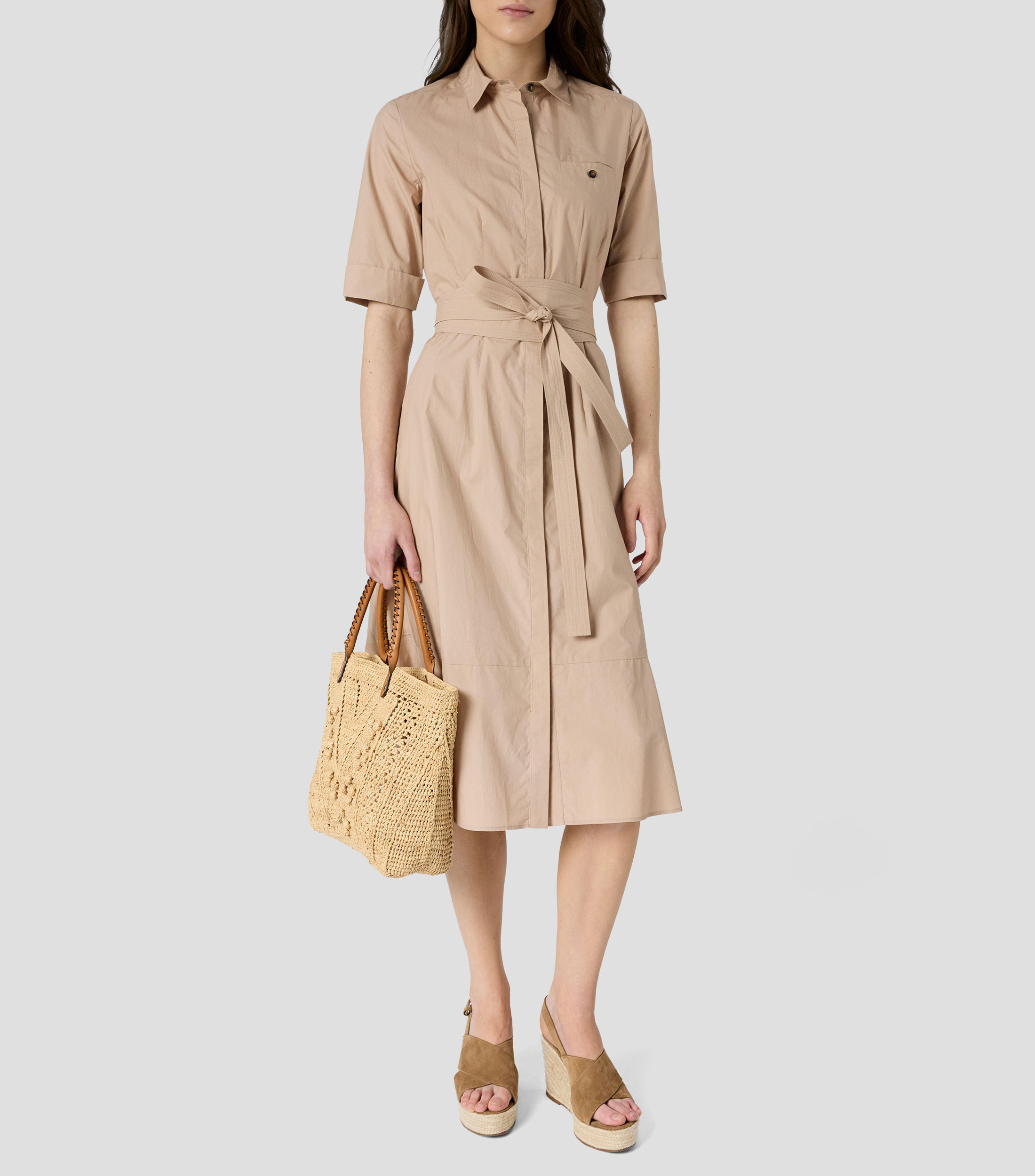 Vestido midi manga corta liso Mujer