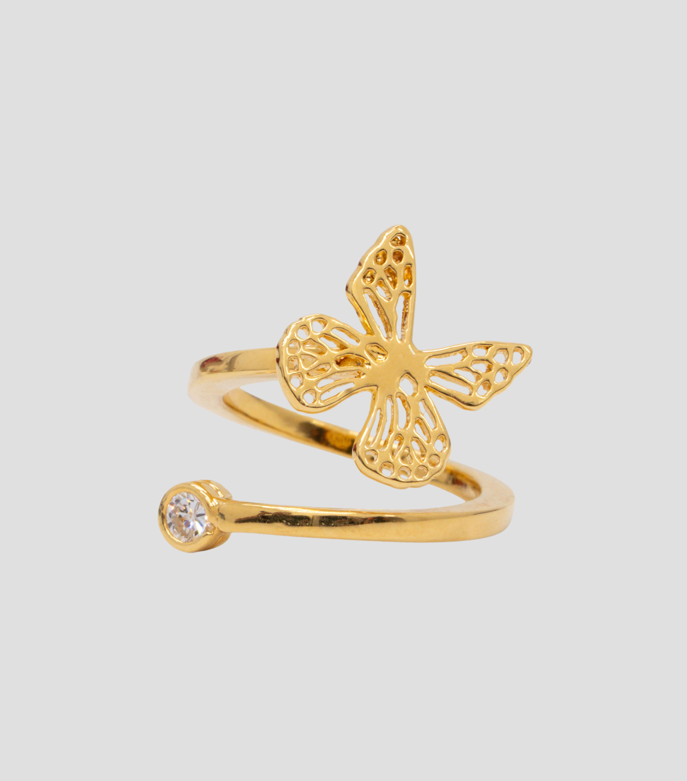 Anillo con figura de mariposa monarca y circonia Mujer