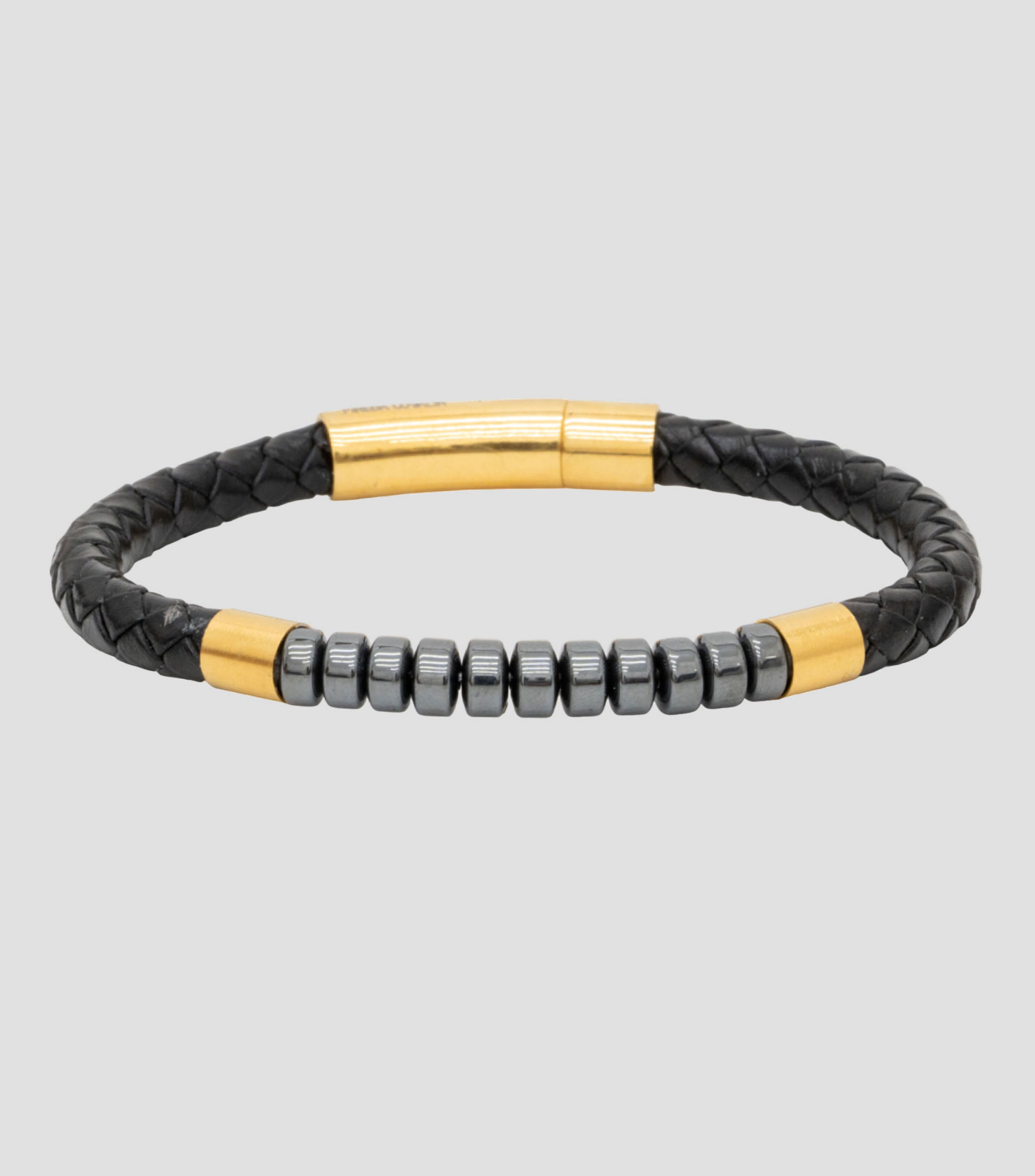 Brazalete en piel con Hematita Hombre