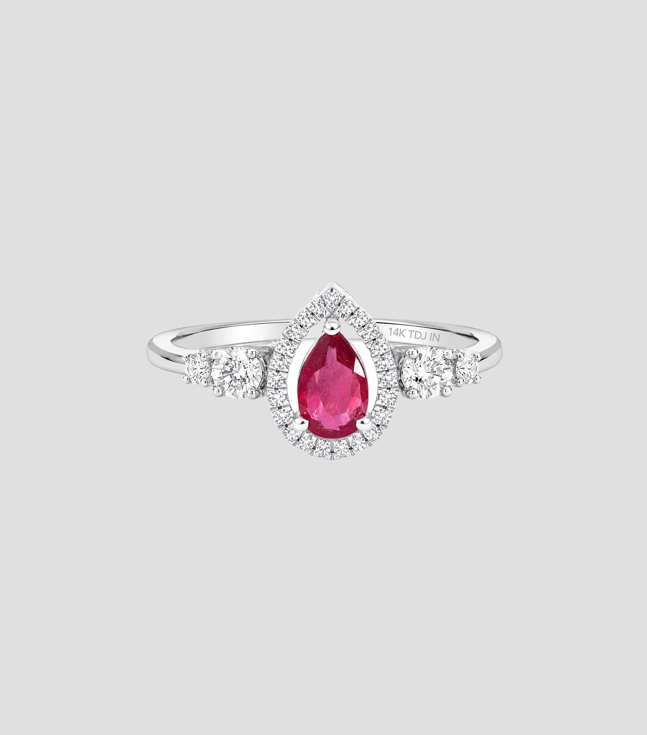 Anillo en Oro de 14 Kilates con Brillantes y rubí Mujer