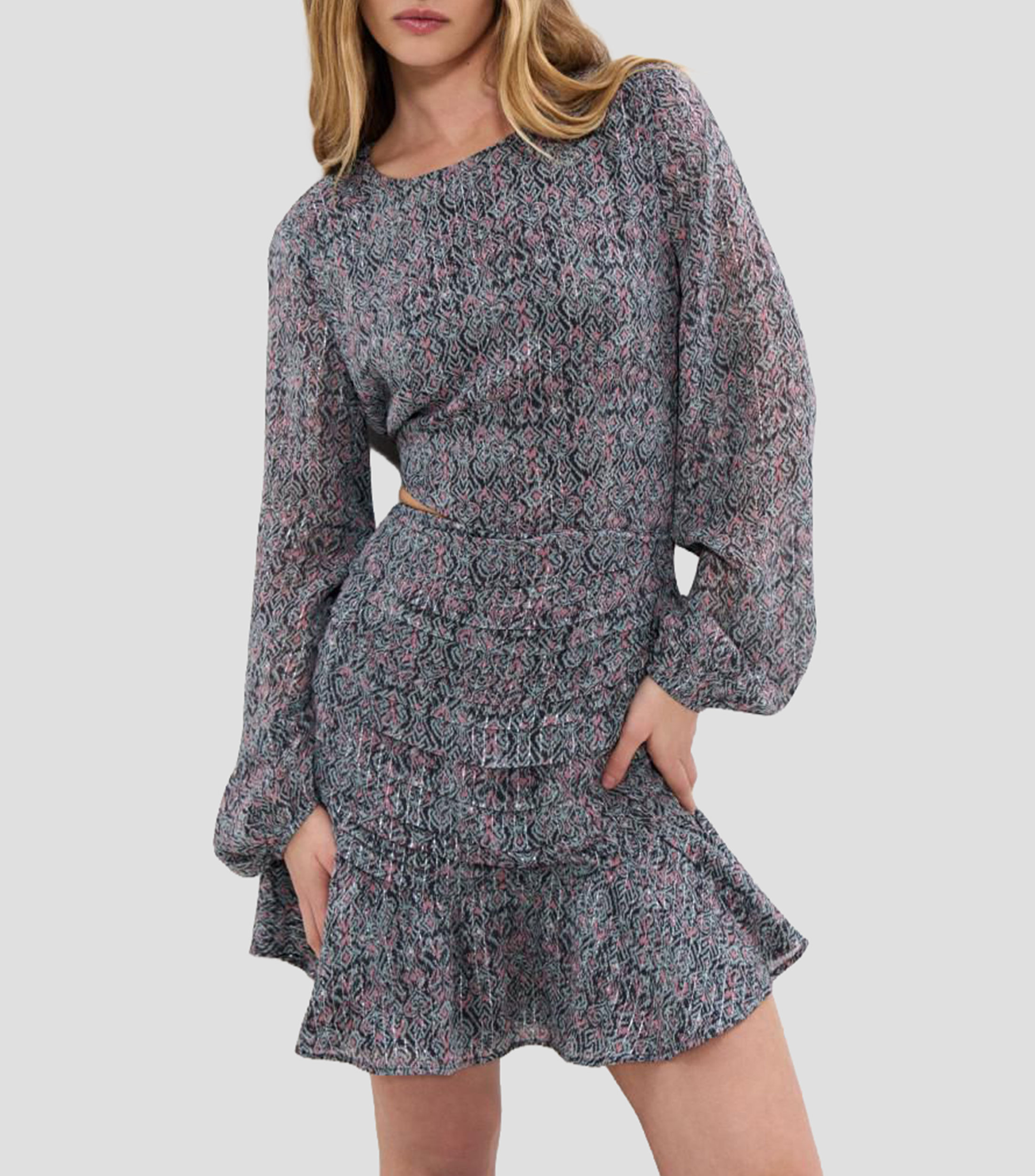 Vestido midi manga larga estampado Mujer