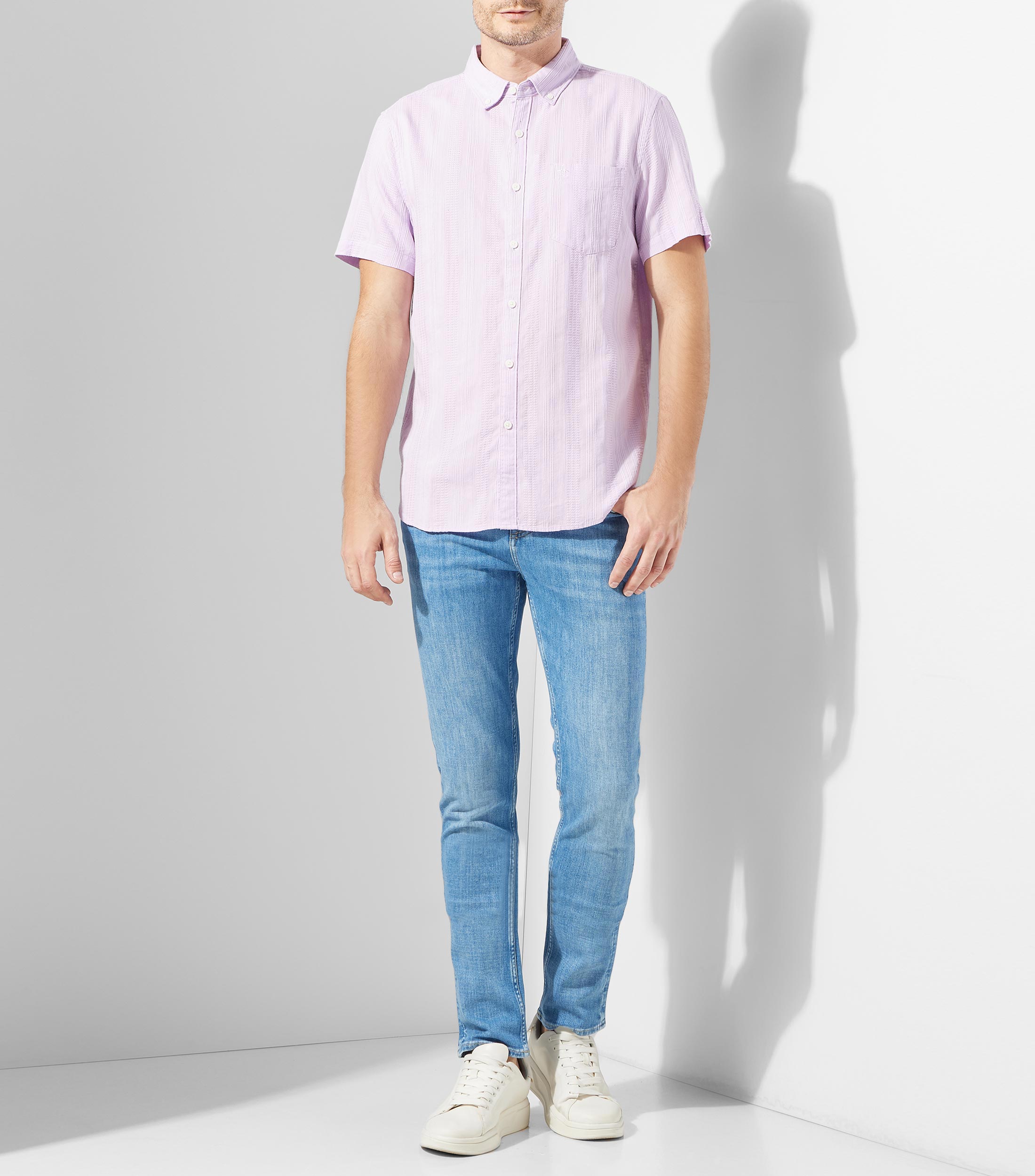 Camisa de rayas manga corta Hombre