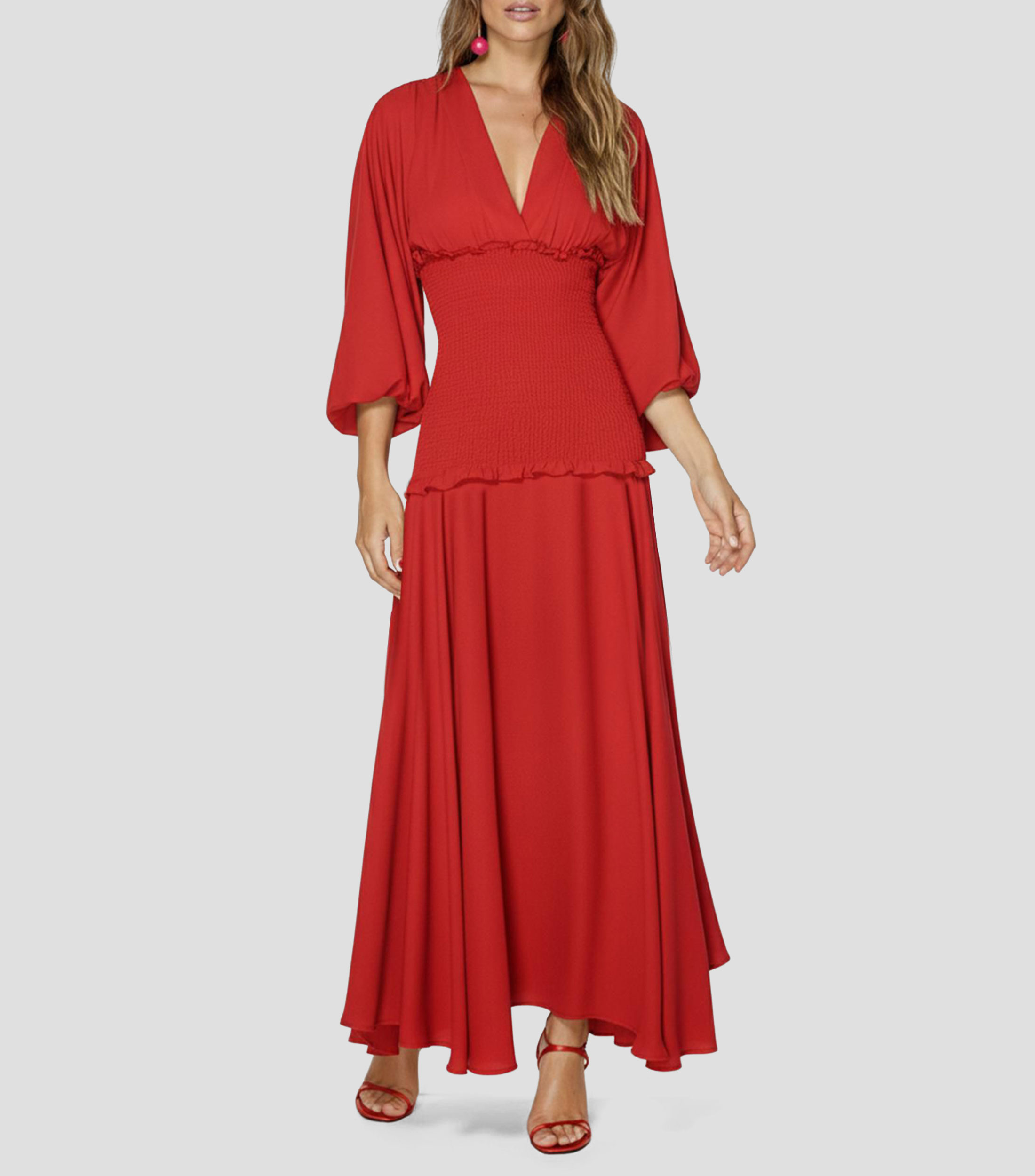 Vestido largo manga 3/4 liso Mujer