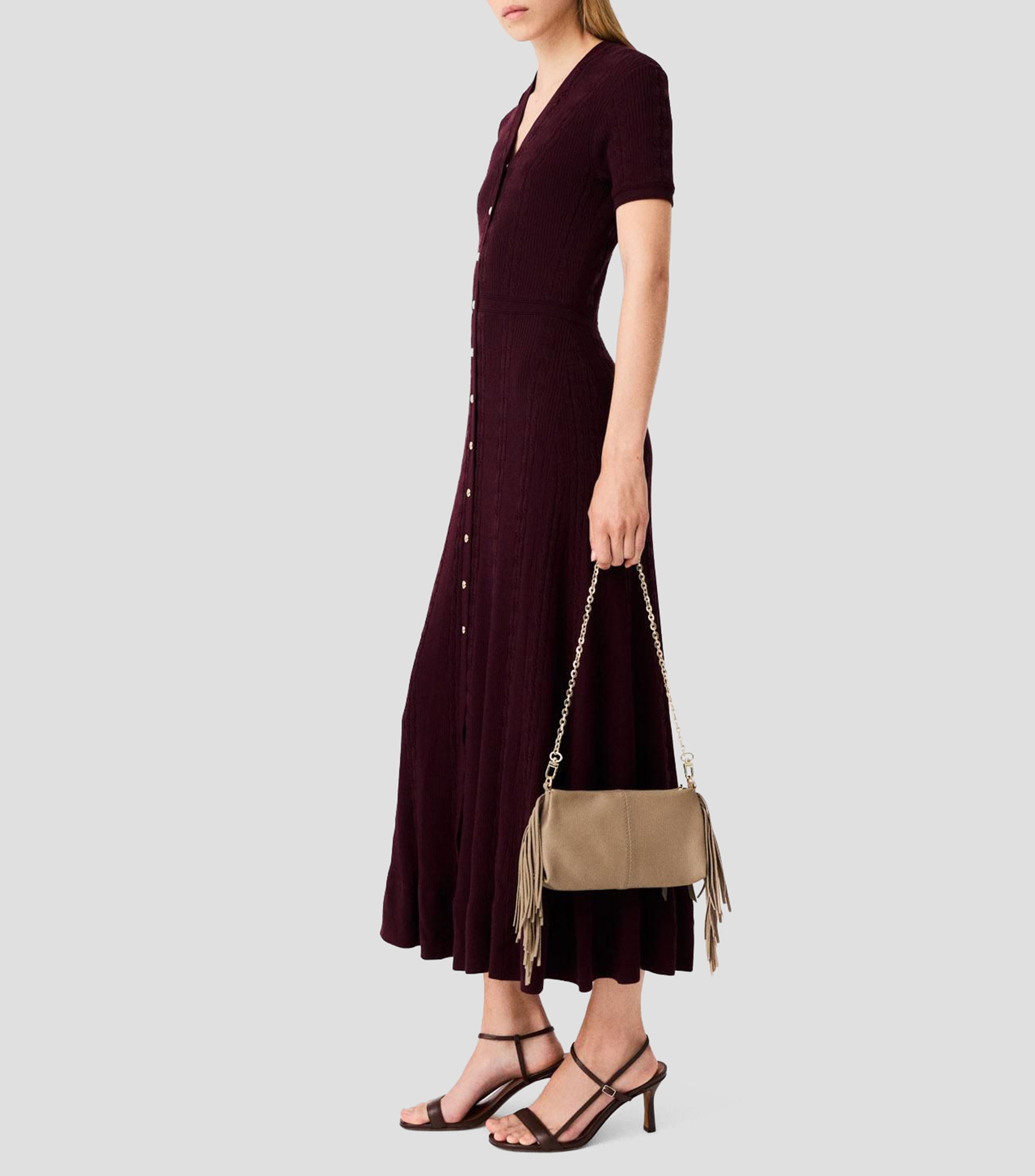 Vestido casual largo liso con botones Mujer