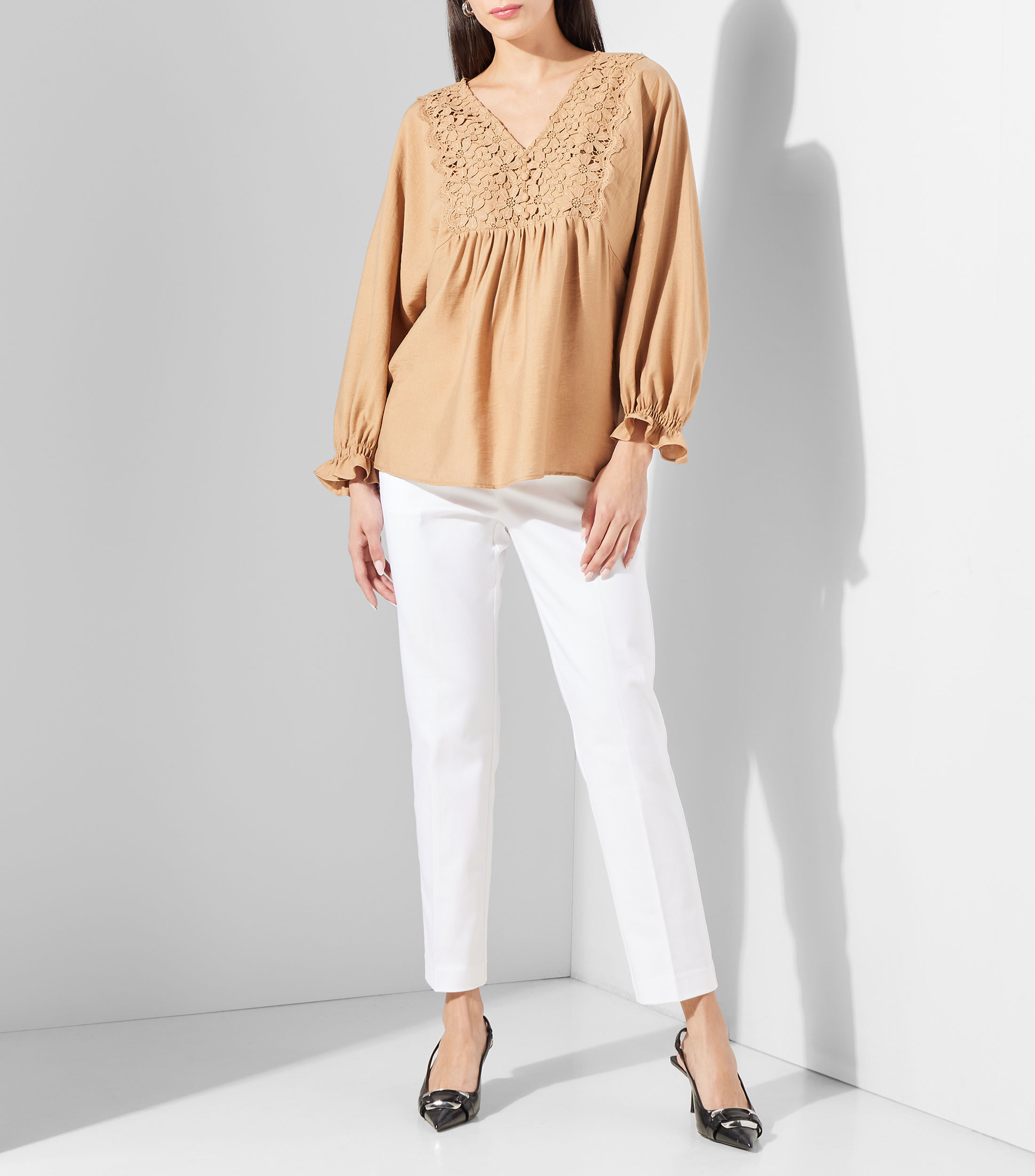 Blusa lisa manga larga Mujer