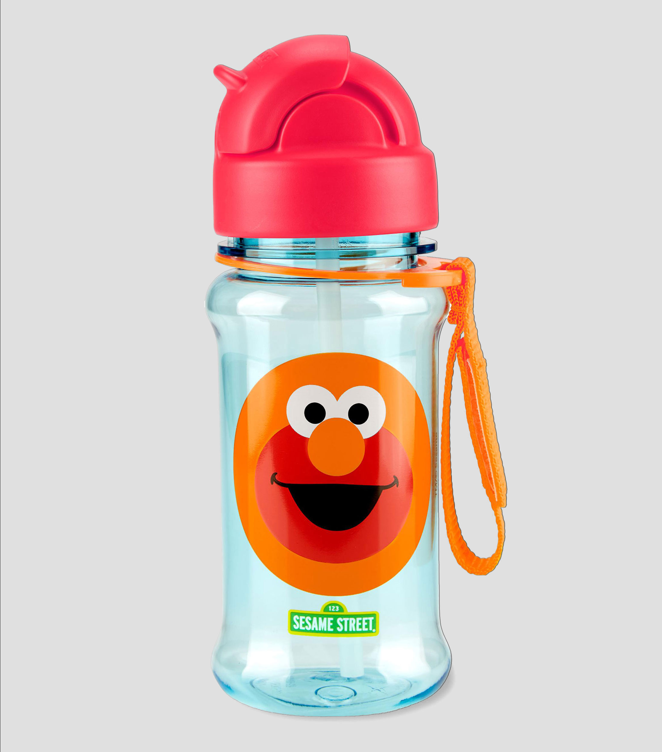 Botella con popote Azul Elmo, 355 ml