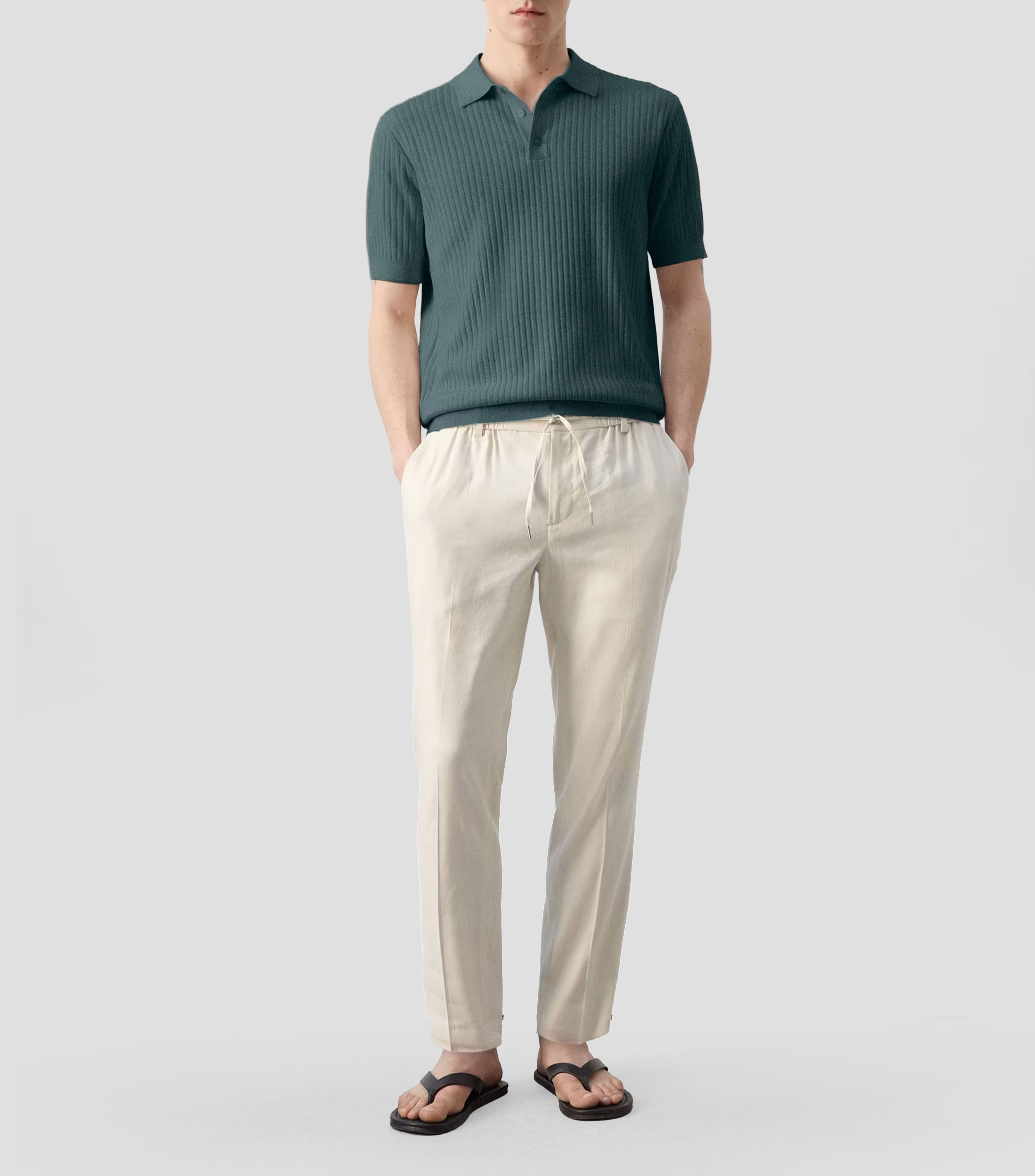Playera tipo polo manga corta lisa canalé Hombre