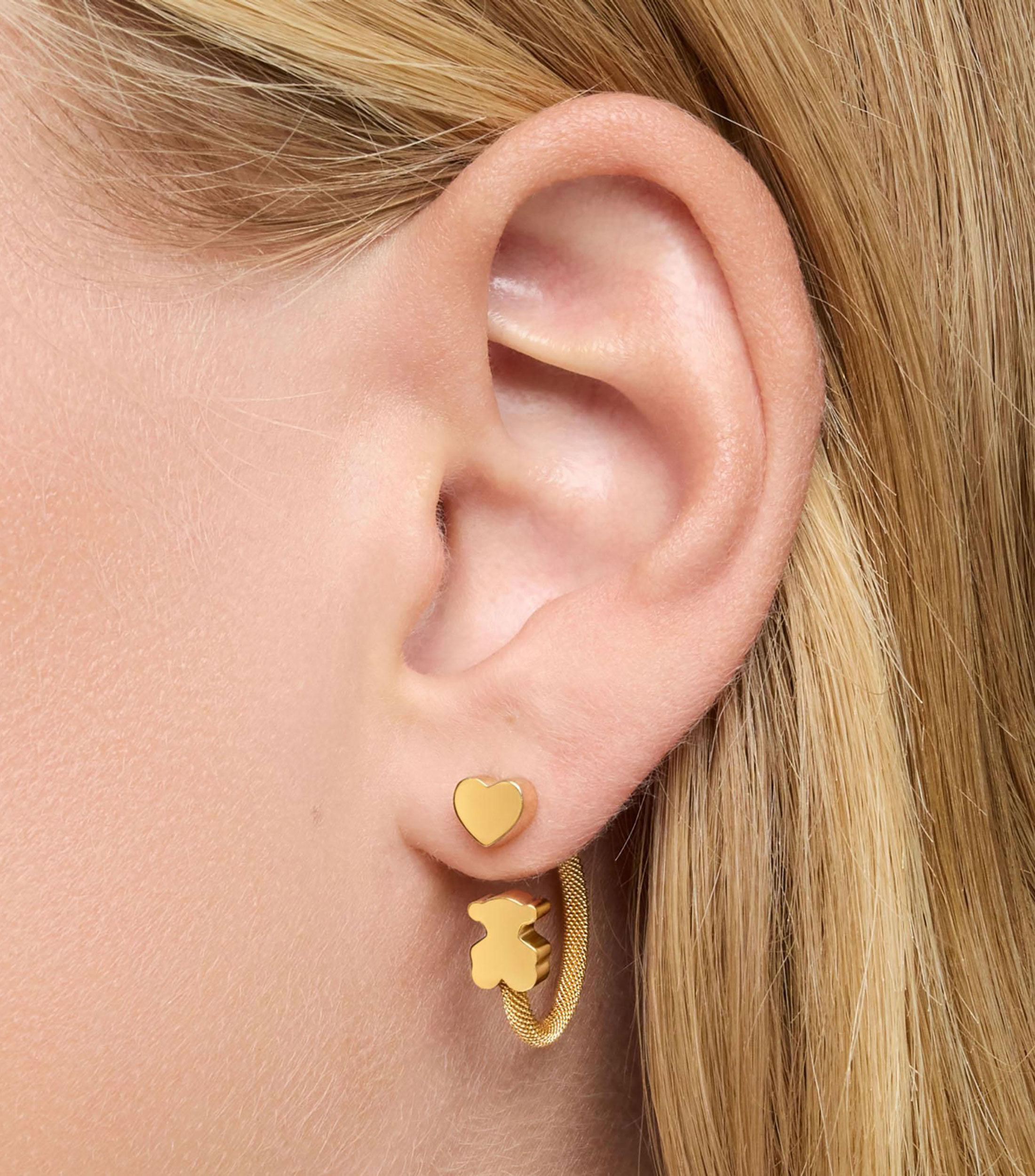 Aretes en plata con motivo de oso y corazón Icon Mesh Mujer