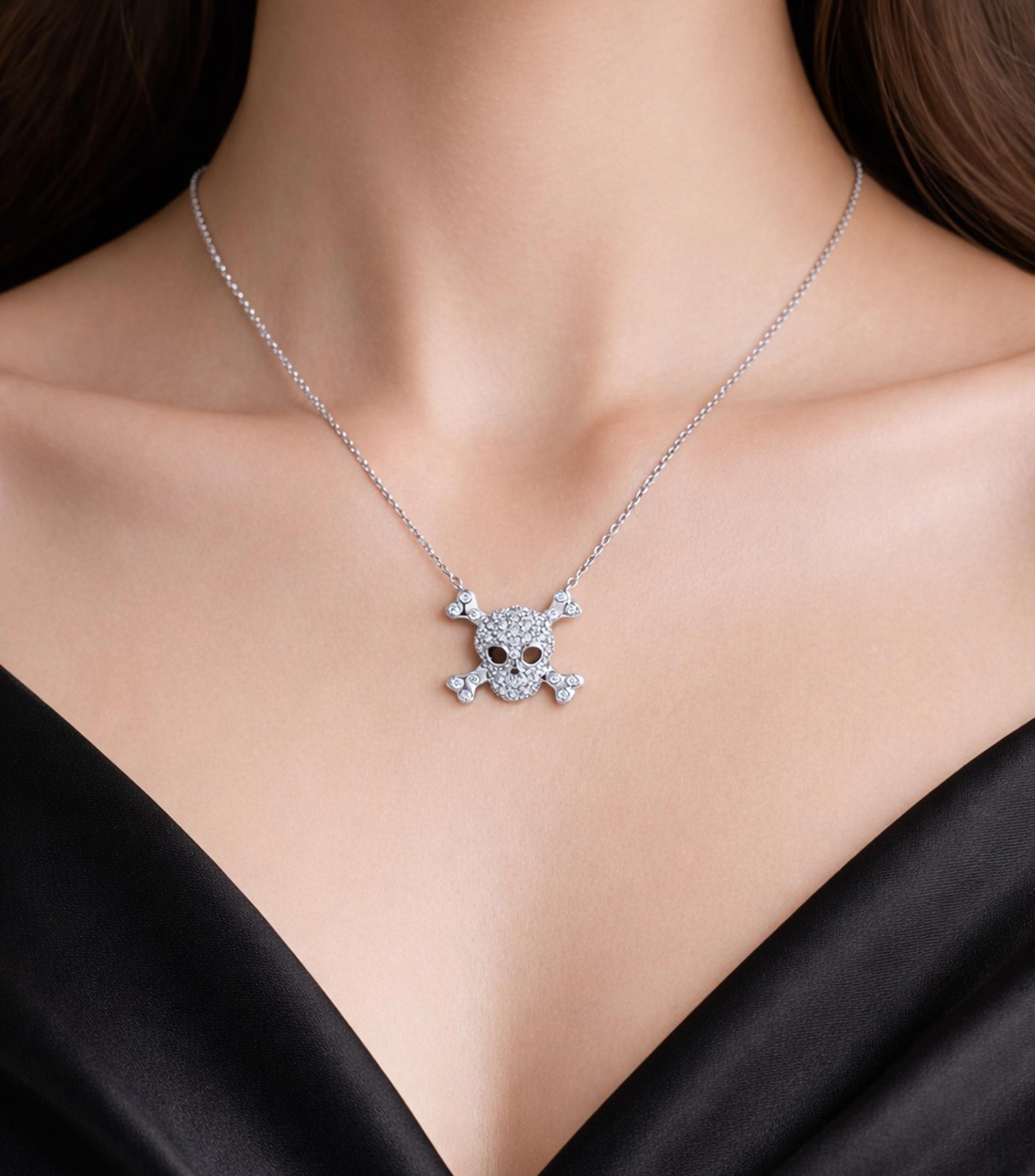 Collar calavera en Oro blanco de 18 kilates con diamantes Tiny Treasures Mujer