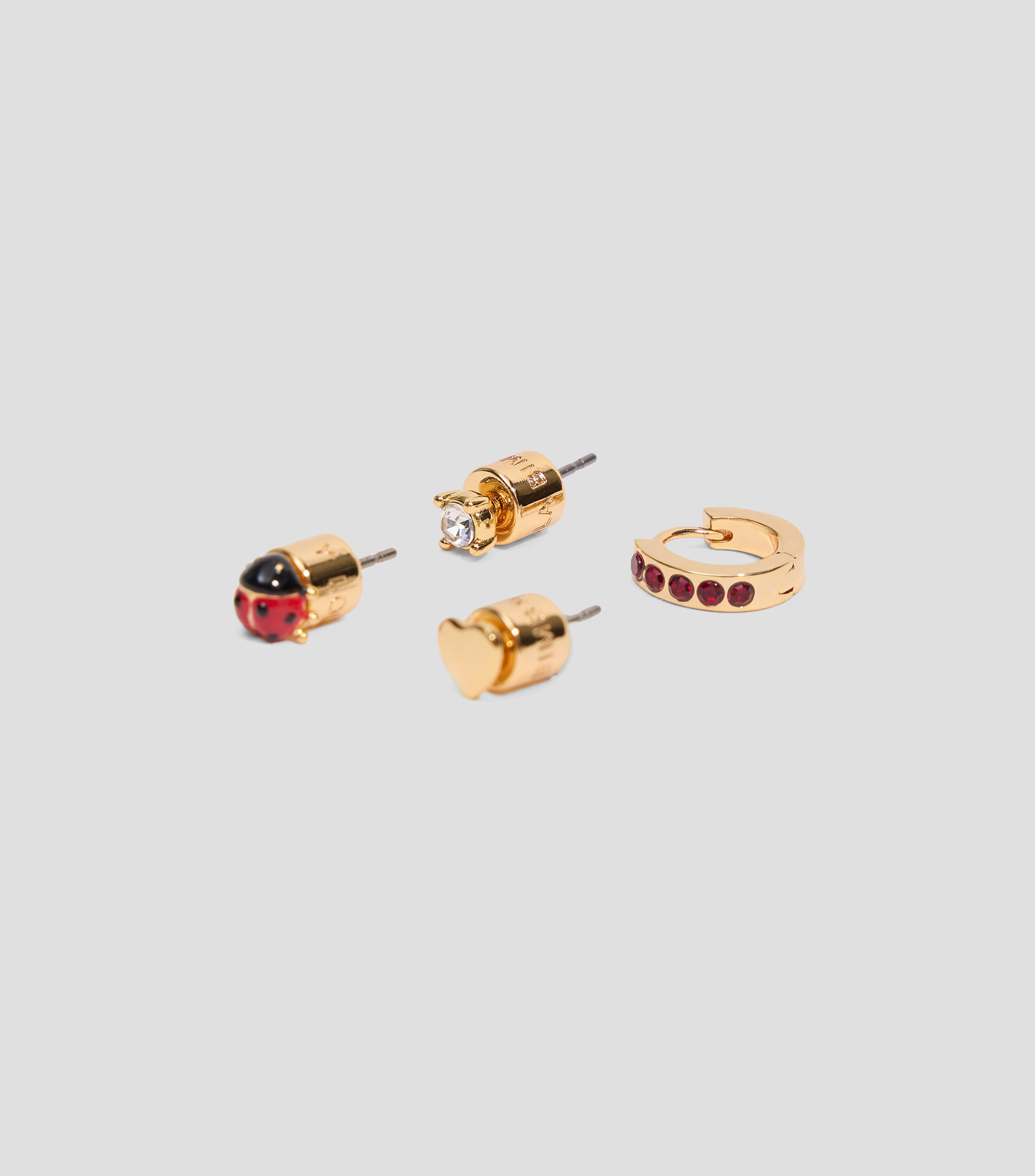Set 4 aretes mini mariquita rojo Mujer