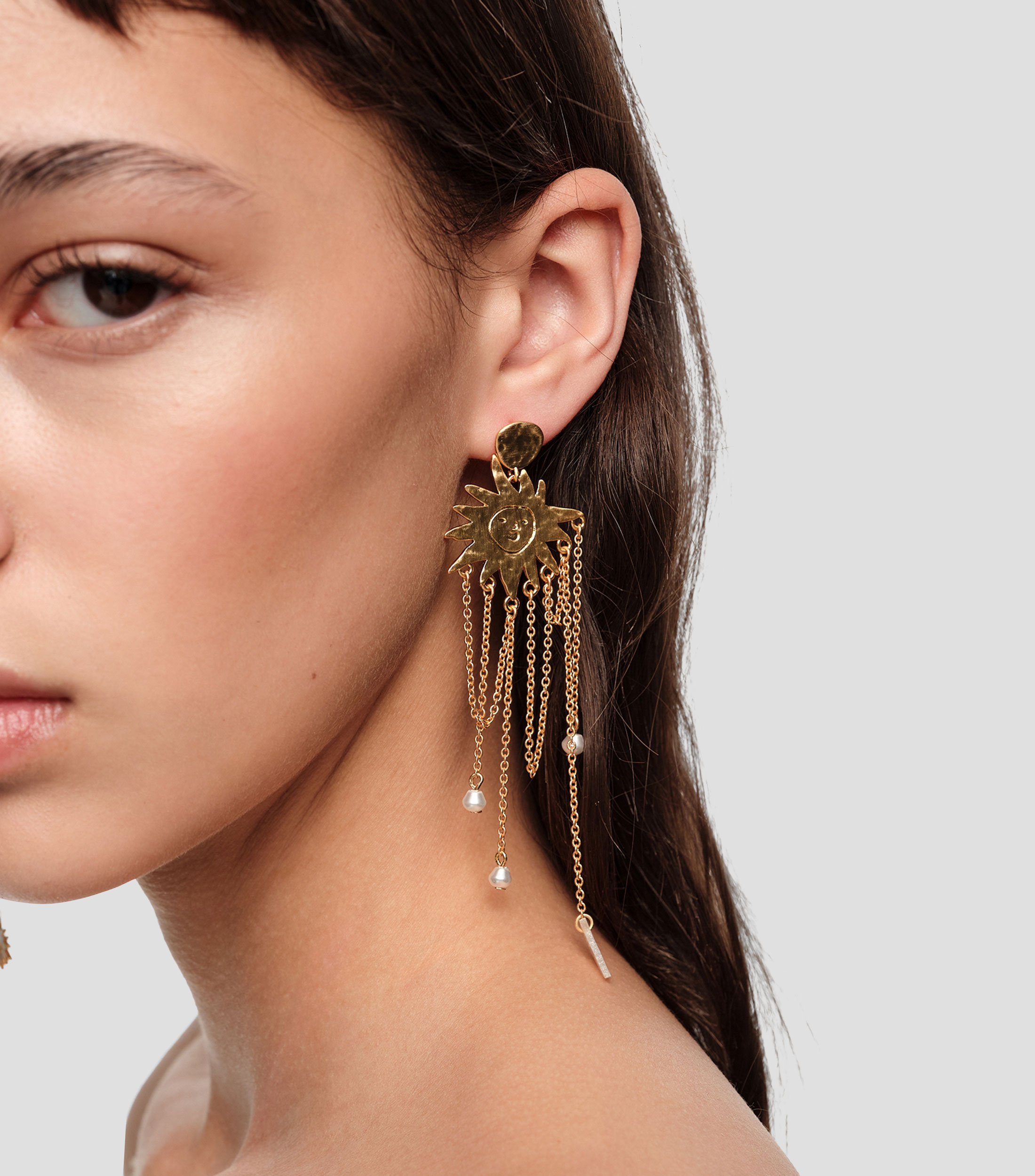 Pendientes sol cadenas dorado cepillado Mujer