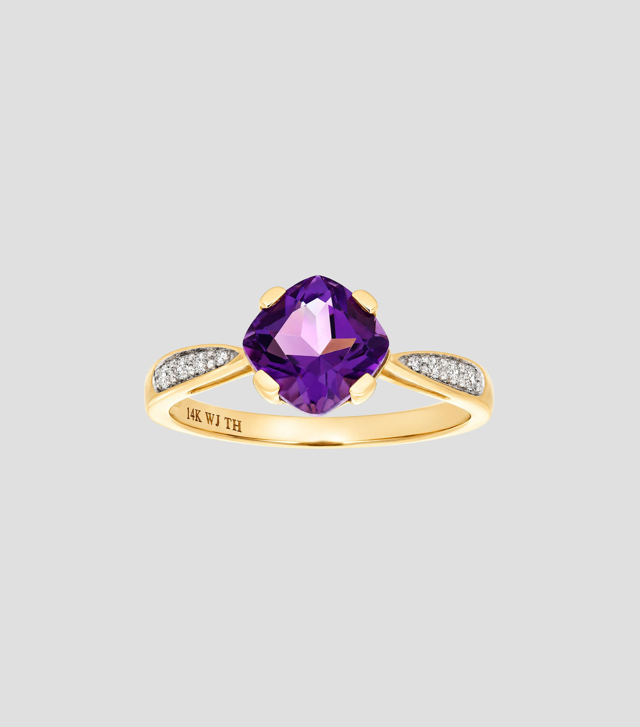 Anillo en Oro de 14 Kilates con brillante y amatista Mujer