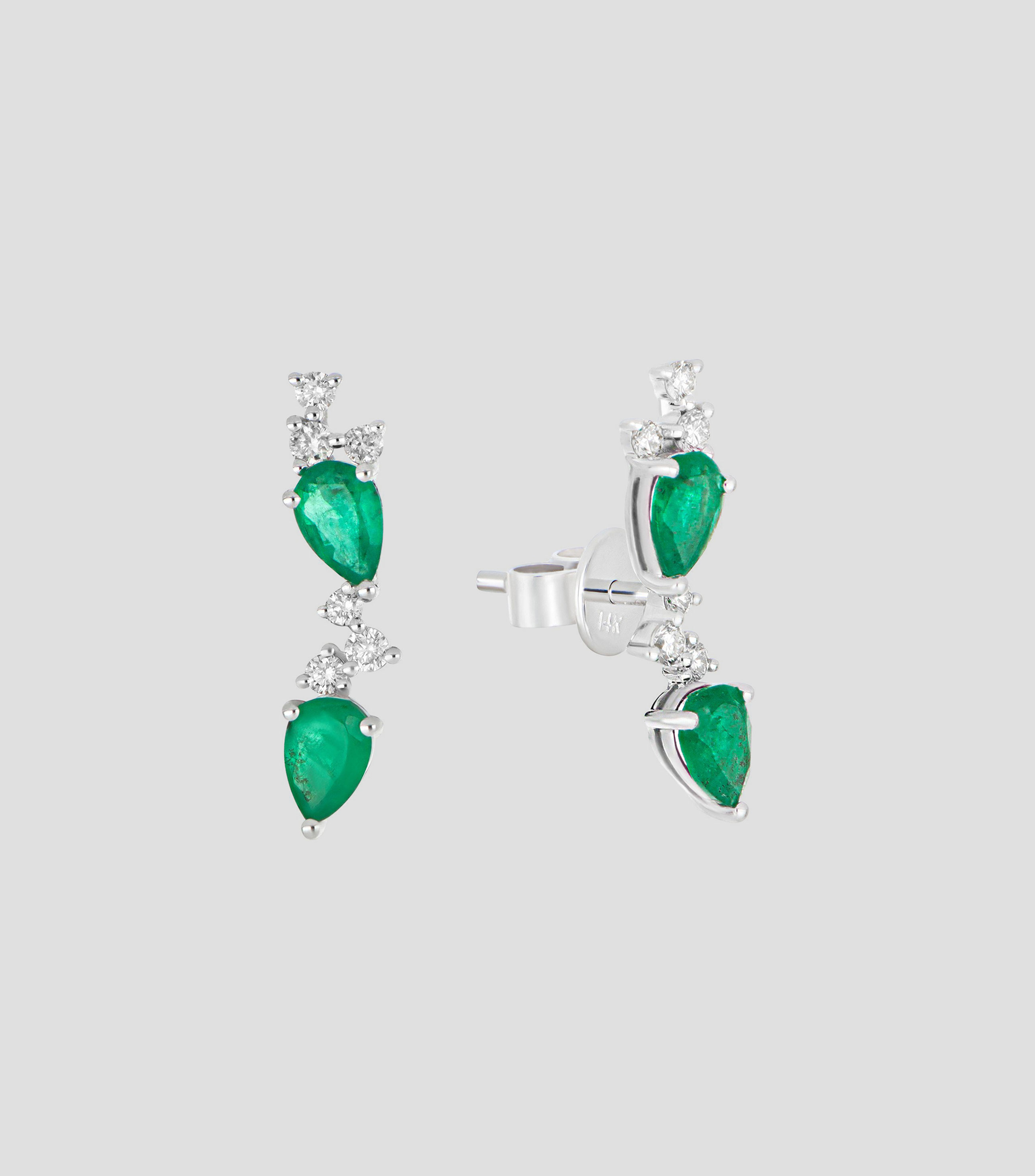 Aretes en oro blanco de 14 kilates con esmeraldas y diamantes Mujer