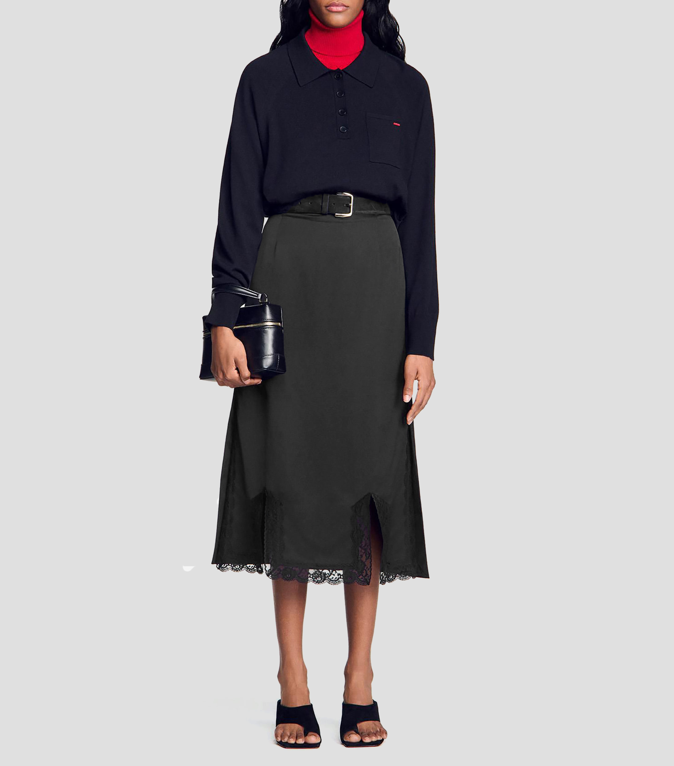 Falda midi de corte A lisa Mujer