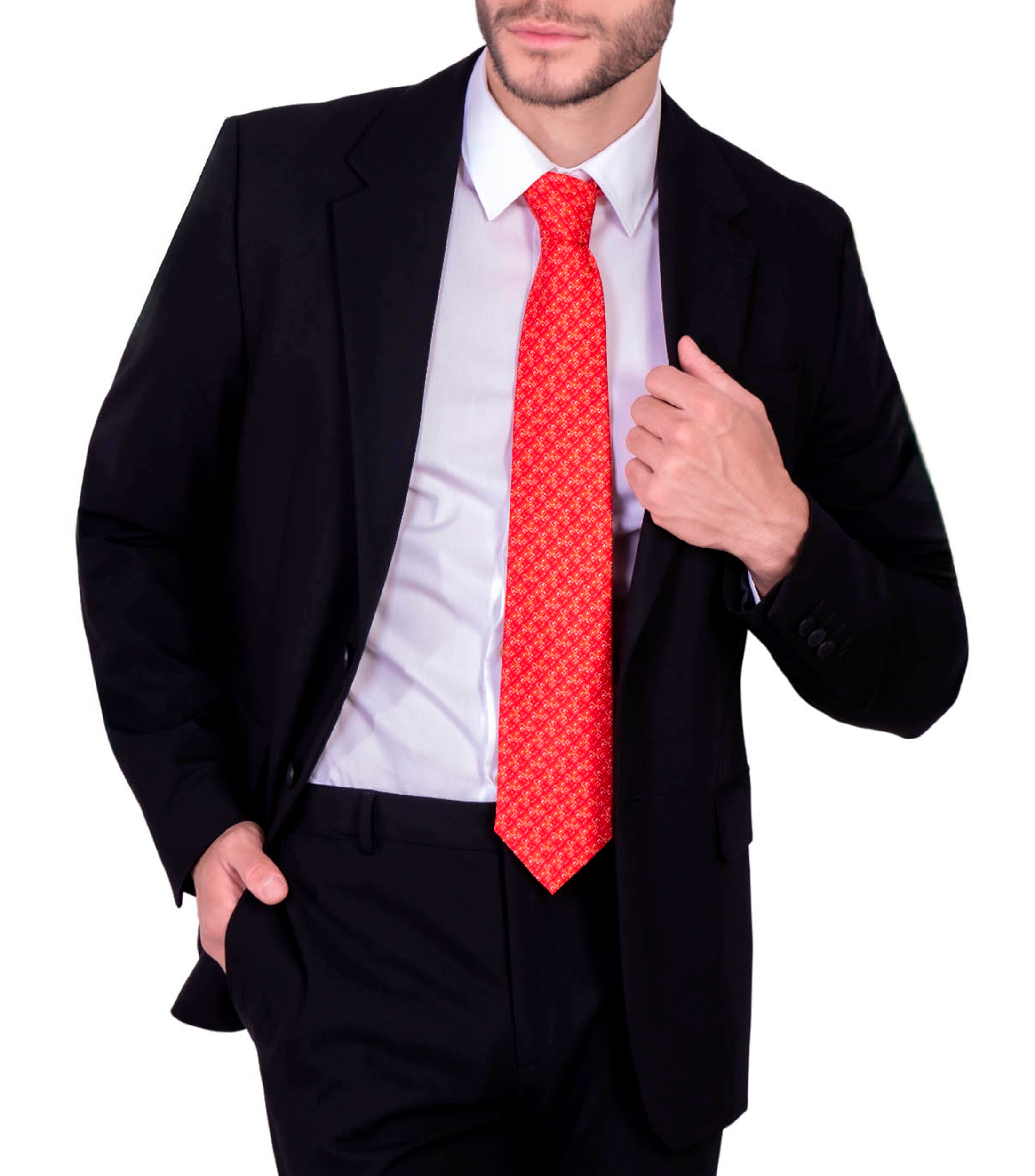 Corbata ancha de seda rojo con microdiseño