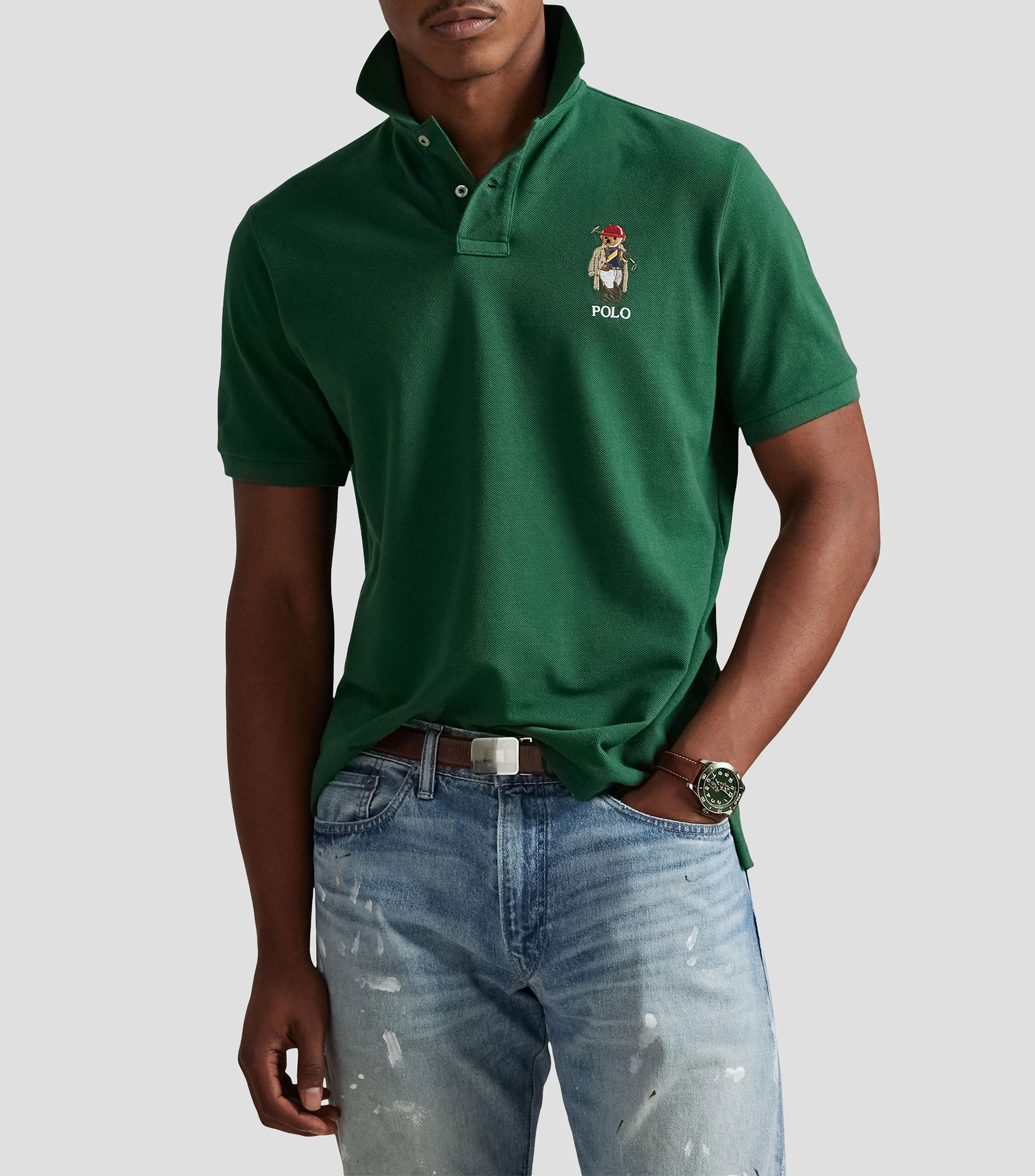 Playera polo manga corta sólida Hombre