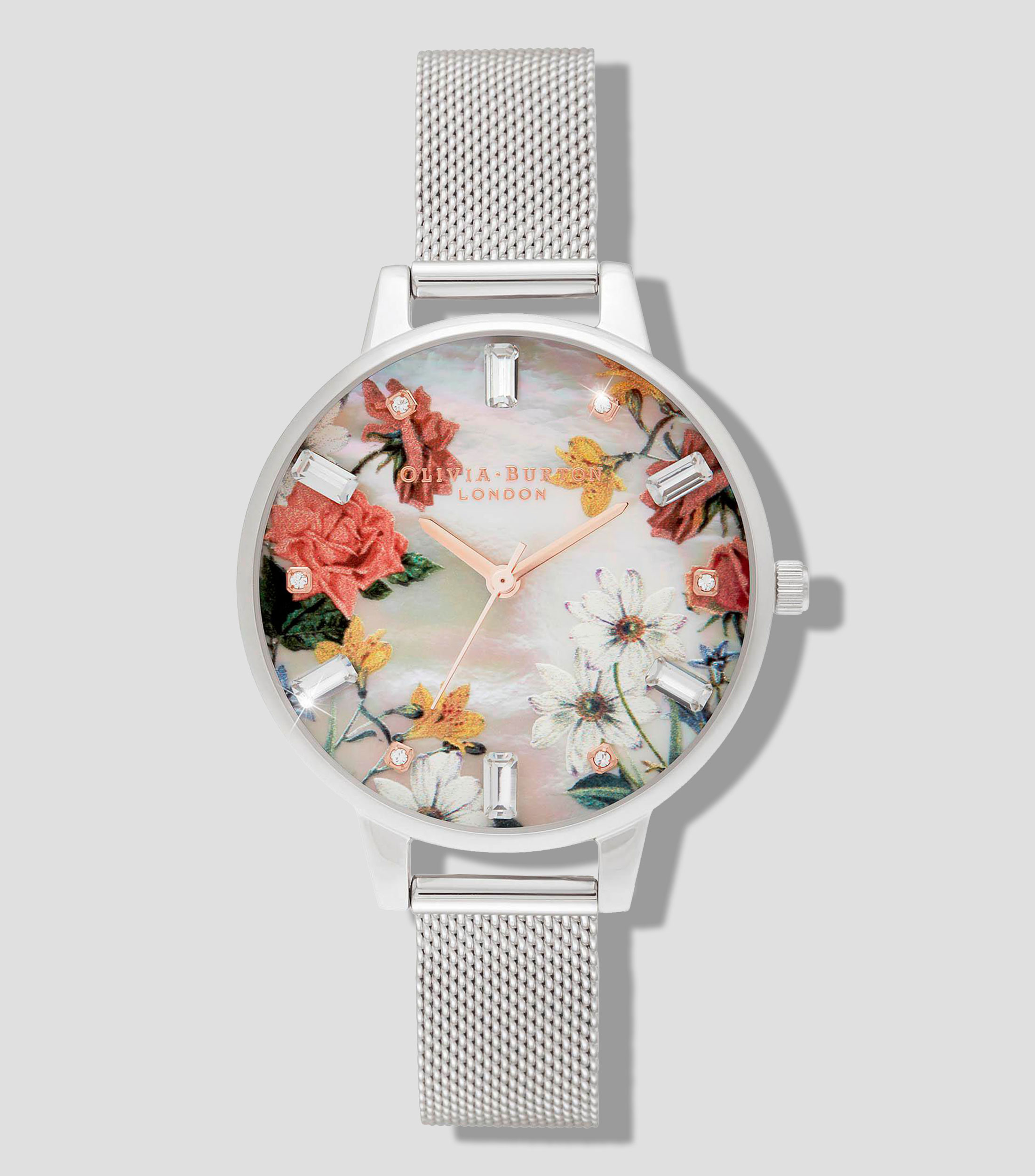 Reloj para Mujer Sparkle Floral Clásico Plateado