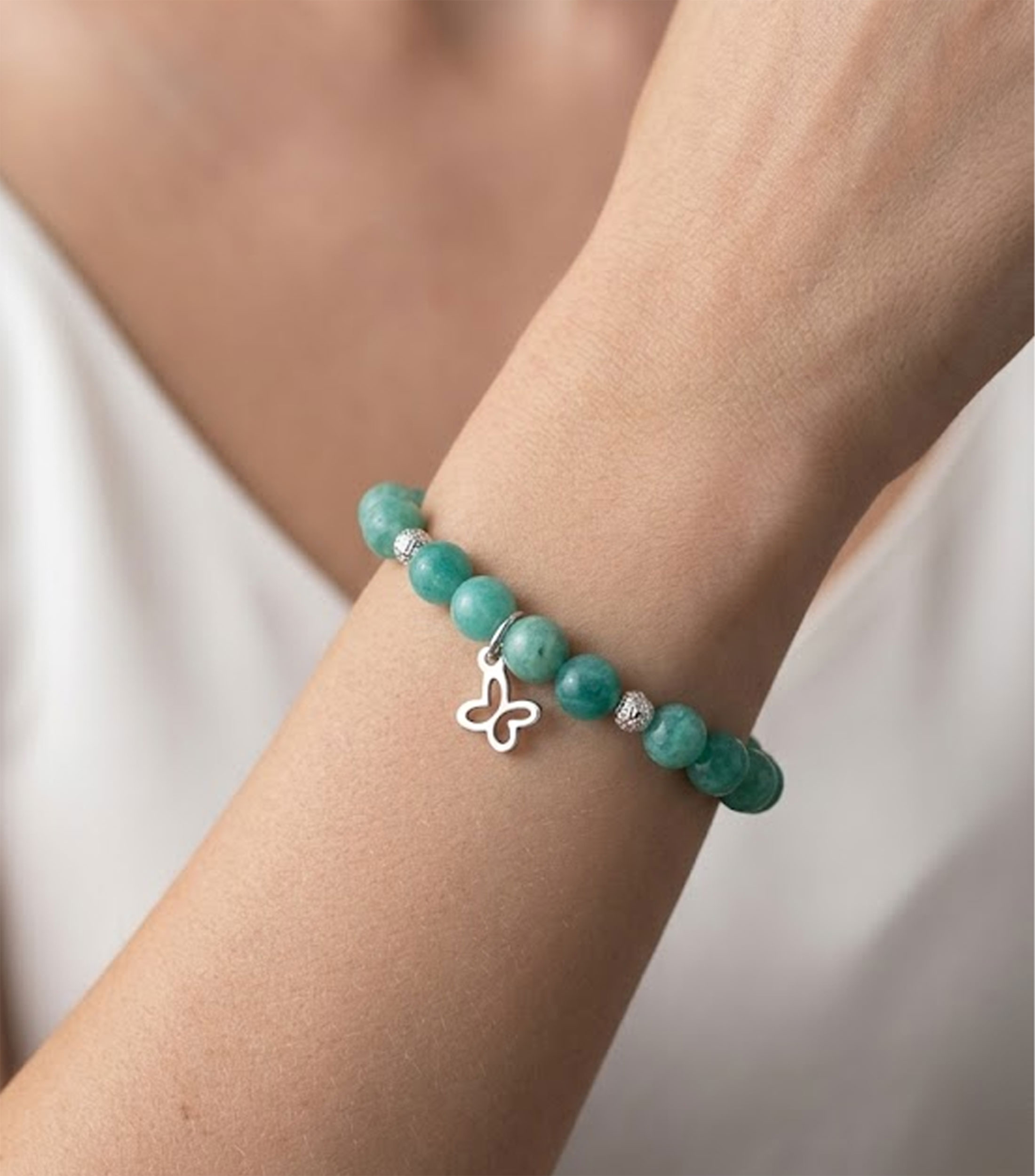 Brazalete en plata .925 y amazonita con mariposa mini Esenciales Mujer
