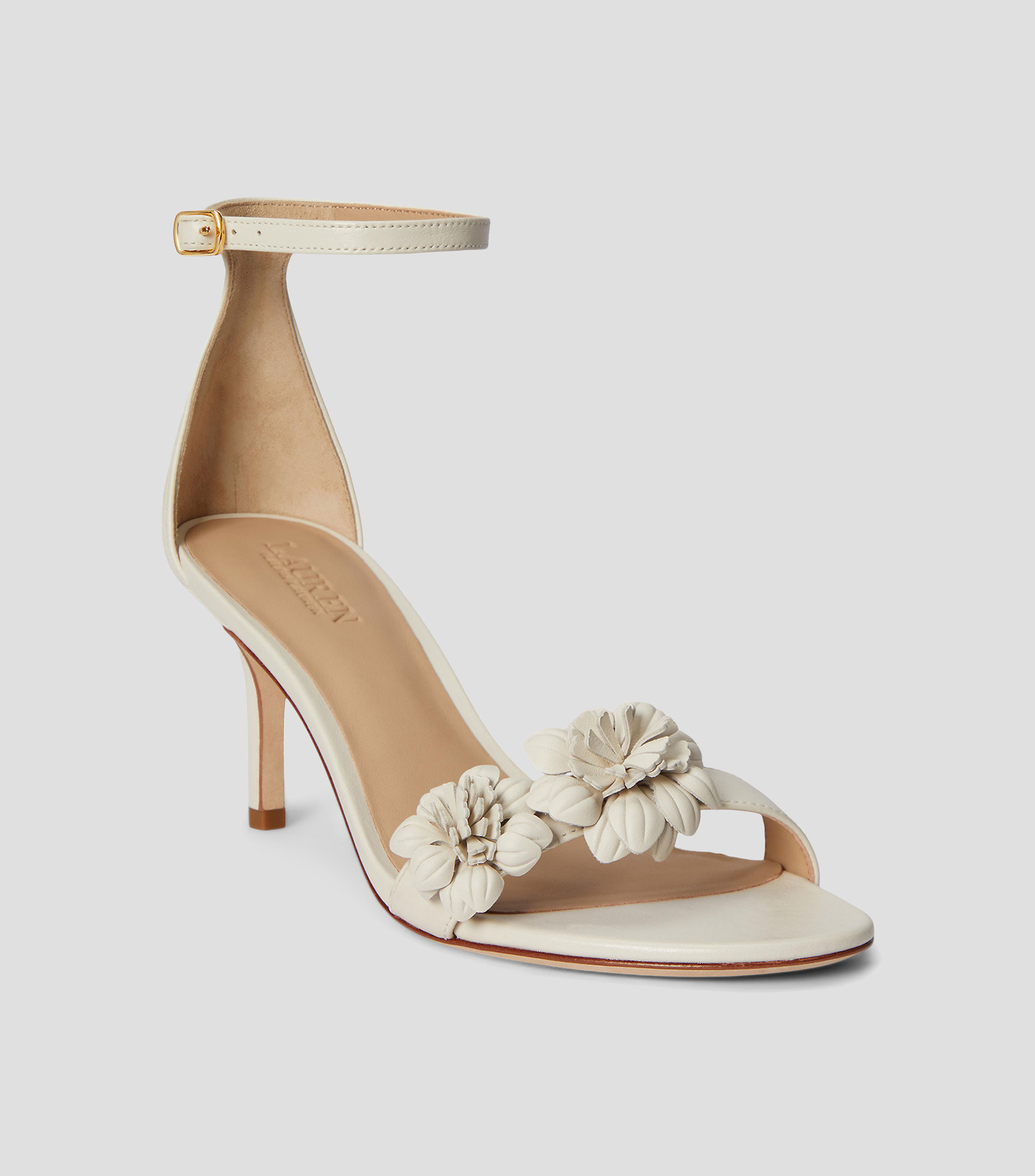 Sandalias de tacón medio con adorno floral de napa Allie Mujer